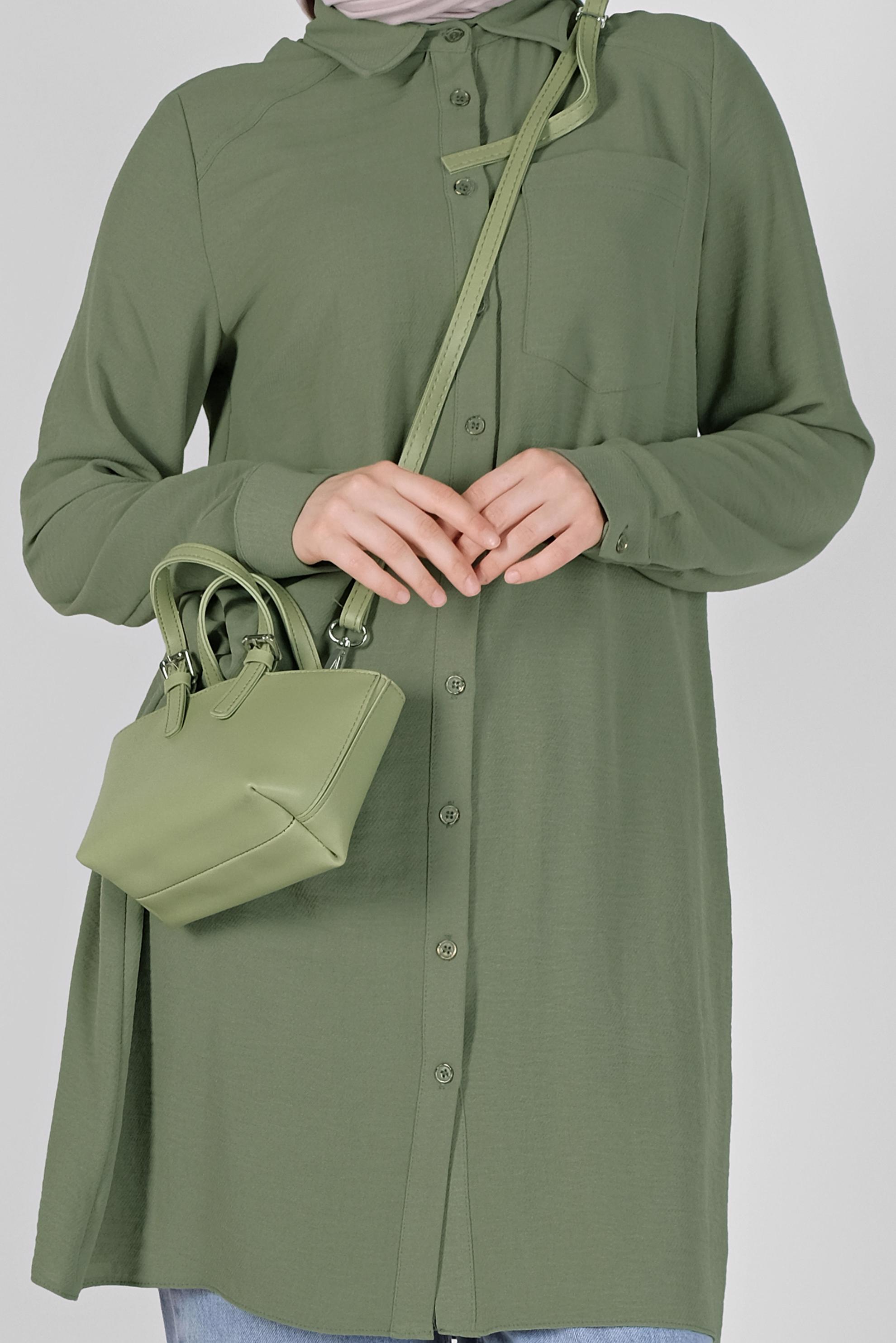 Tesettür giyim HAKİ BOYDAN DÜĞMELİ CEPLİ TUNİK 41616 