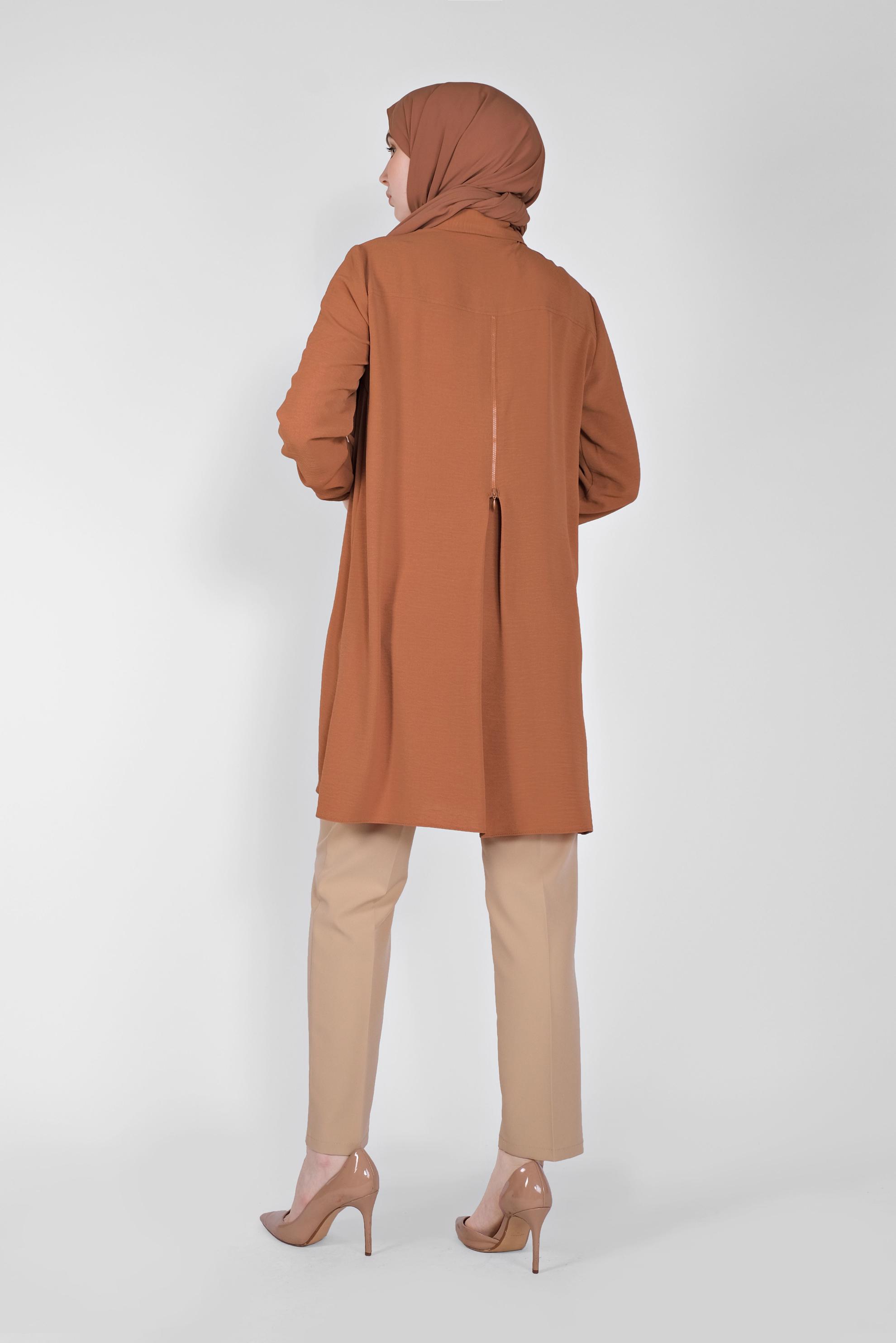 Tesettür giyim TABA BOYDAN DÜĞMELİ CEPLİ TUNİK 41616 