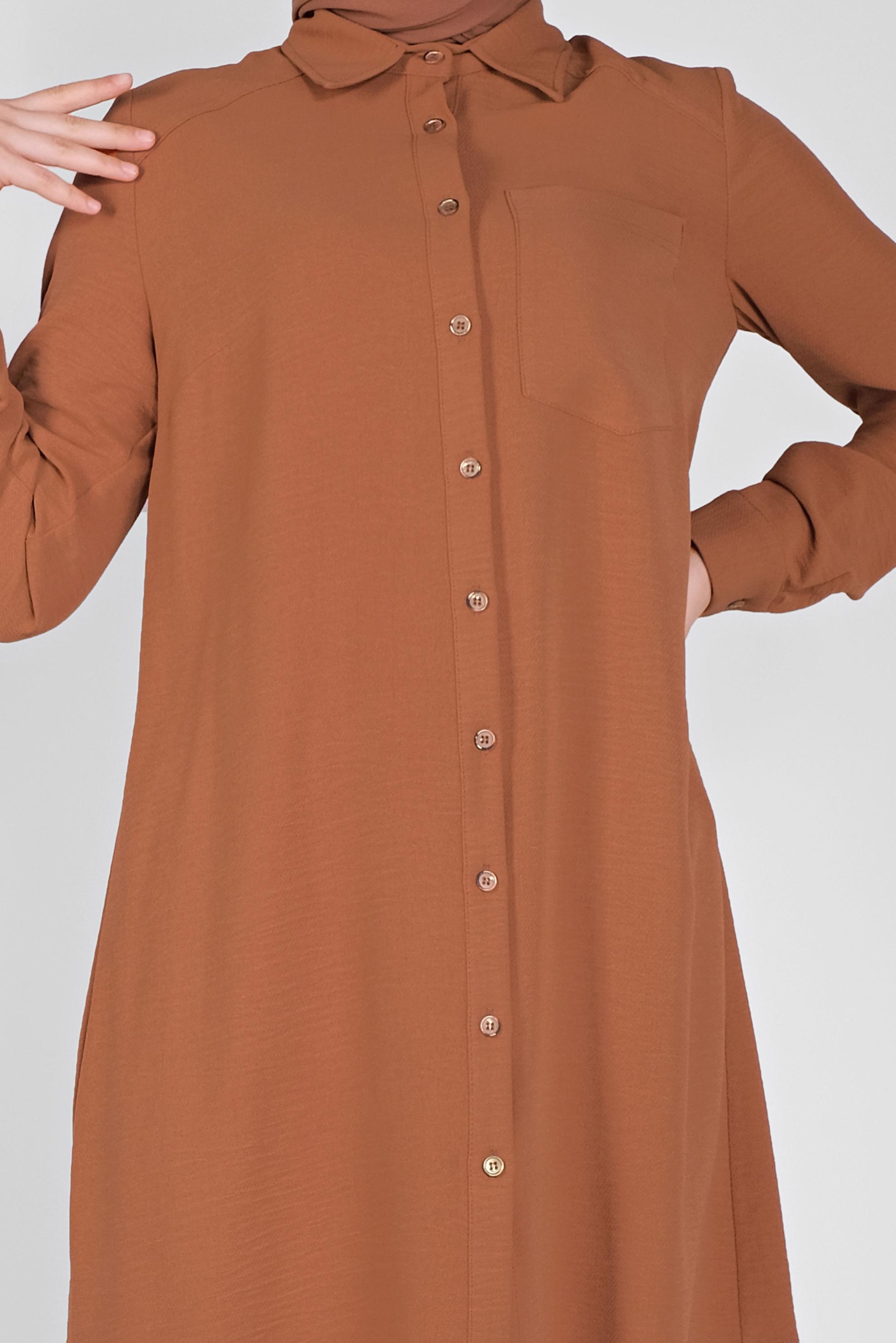 Tesettür giyim TABA BOYDAN DÜĞMELİ CEPLİ TUNİK 41616 