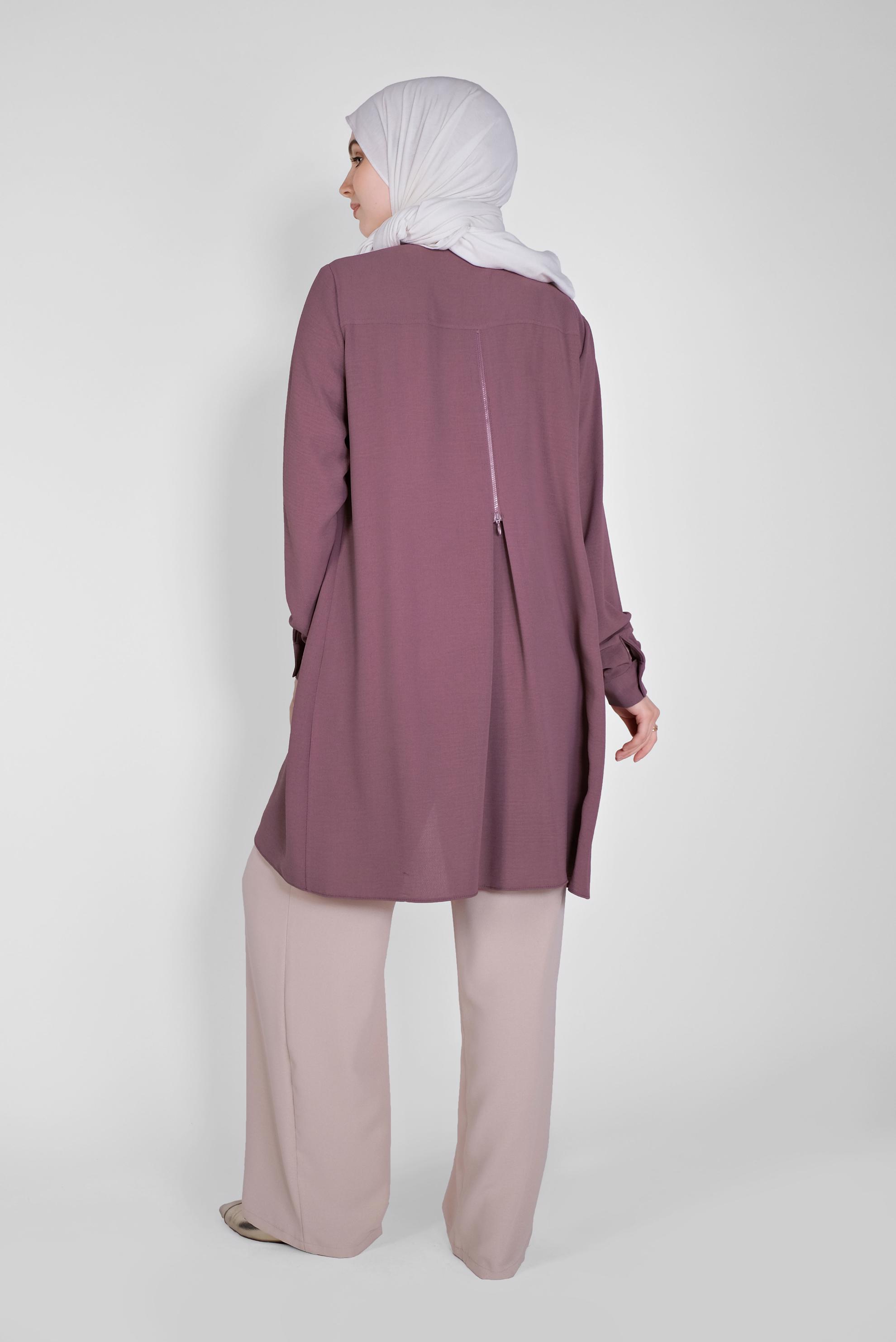 Tesettür giyim MOR BOYDAN DÜĞMELİ CEPLİ TUNİK 41616 