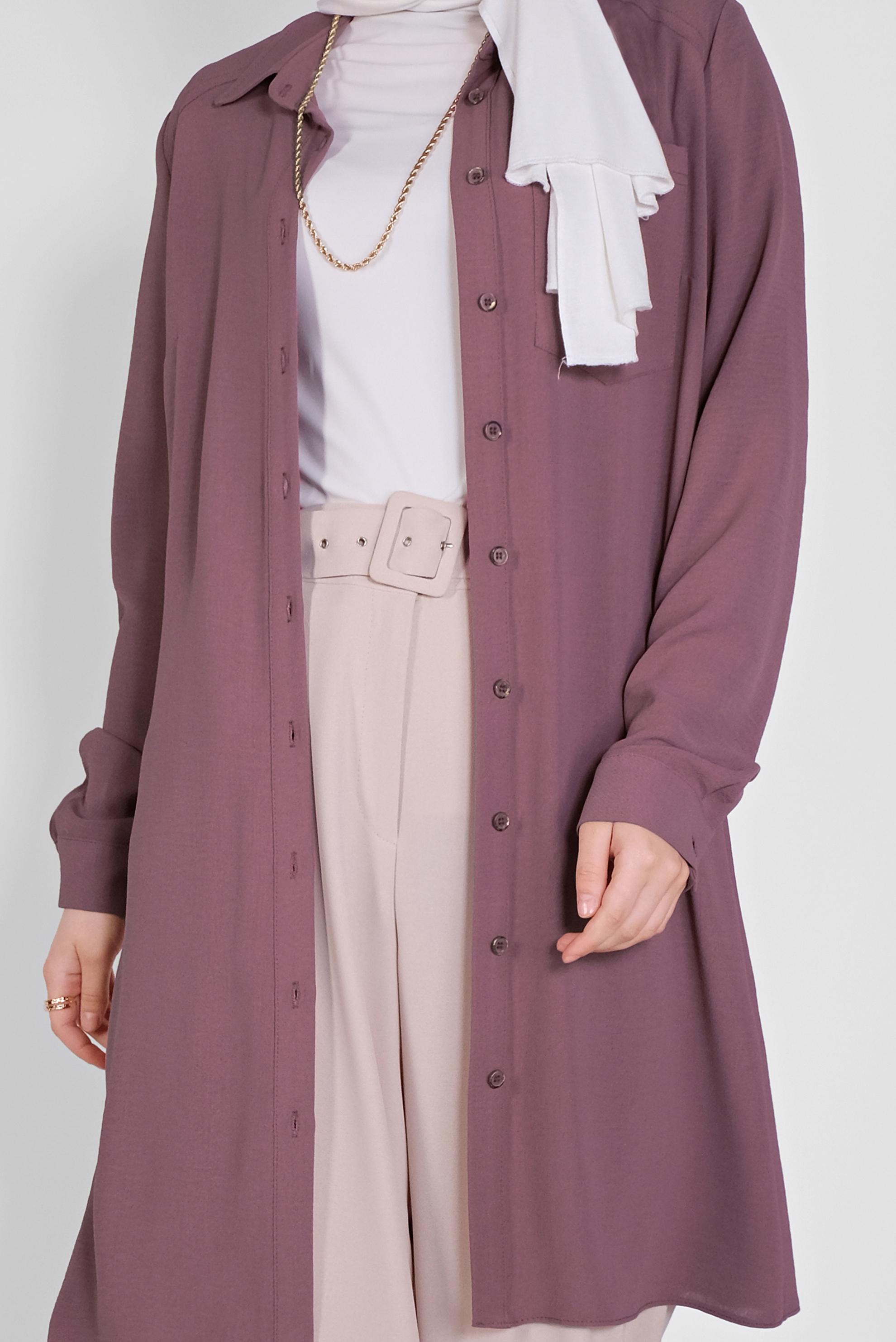 Tesettür giyim MOR BOYDAN DÜĞMELİ CEPLİ TUNİK 41616 