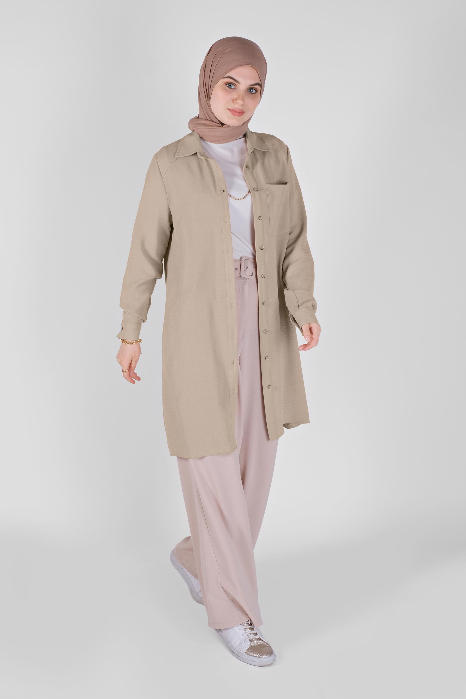 Tesettür giyim KUM BOYDAN DÜĞMELİ CEPLİ TUNİK 41616 