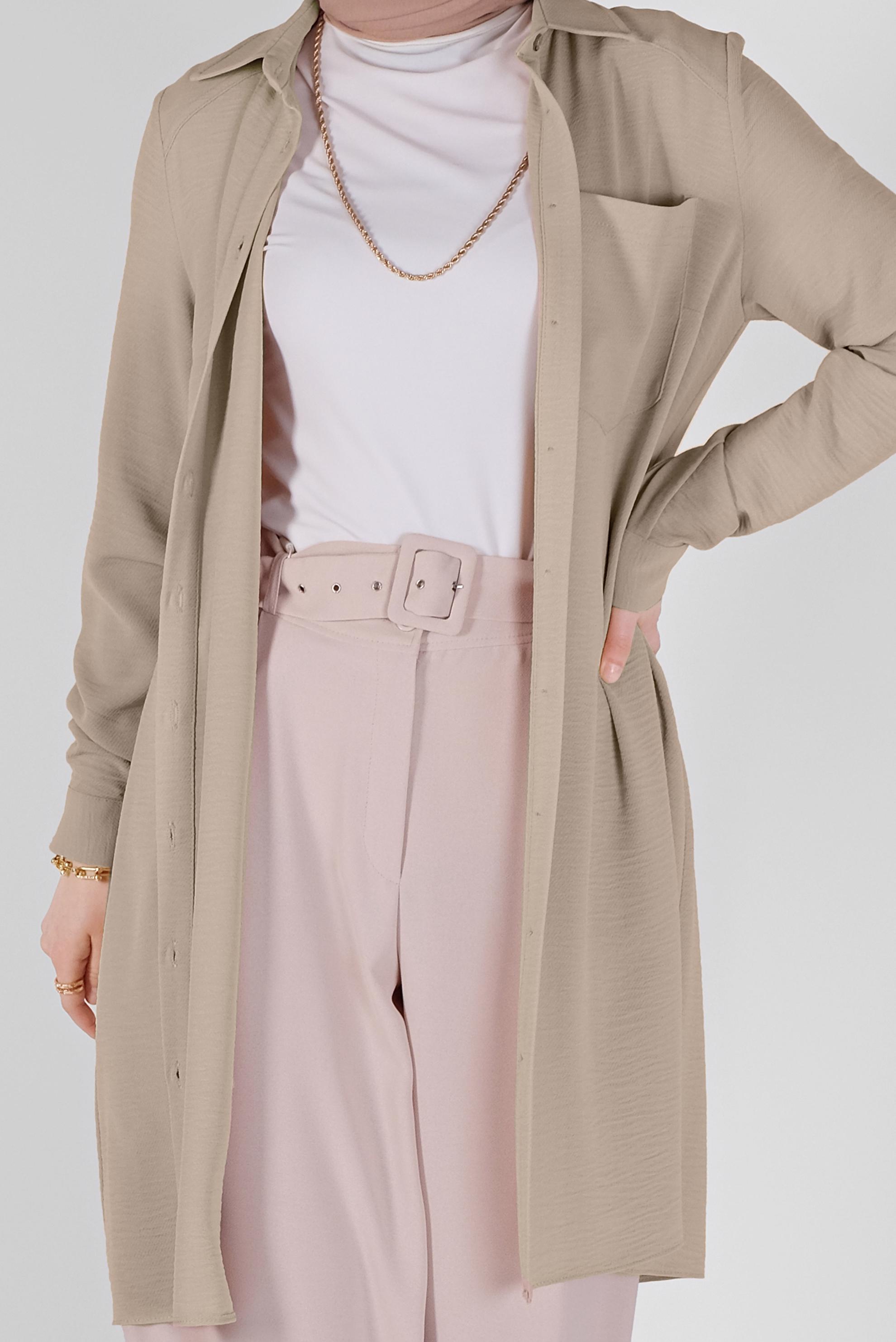 Tesettür giyim KUM BOYDAN DÜĞMELİ CEPLİ TUNİK 41616 