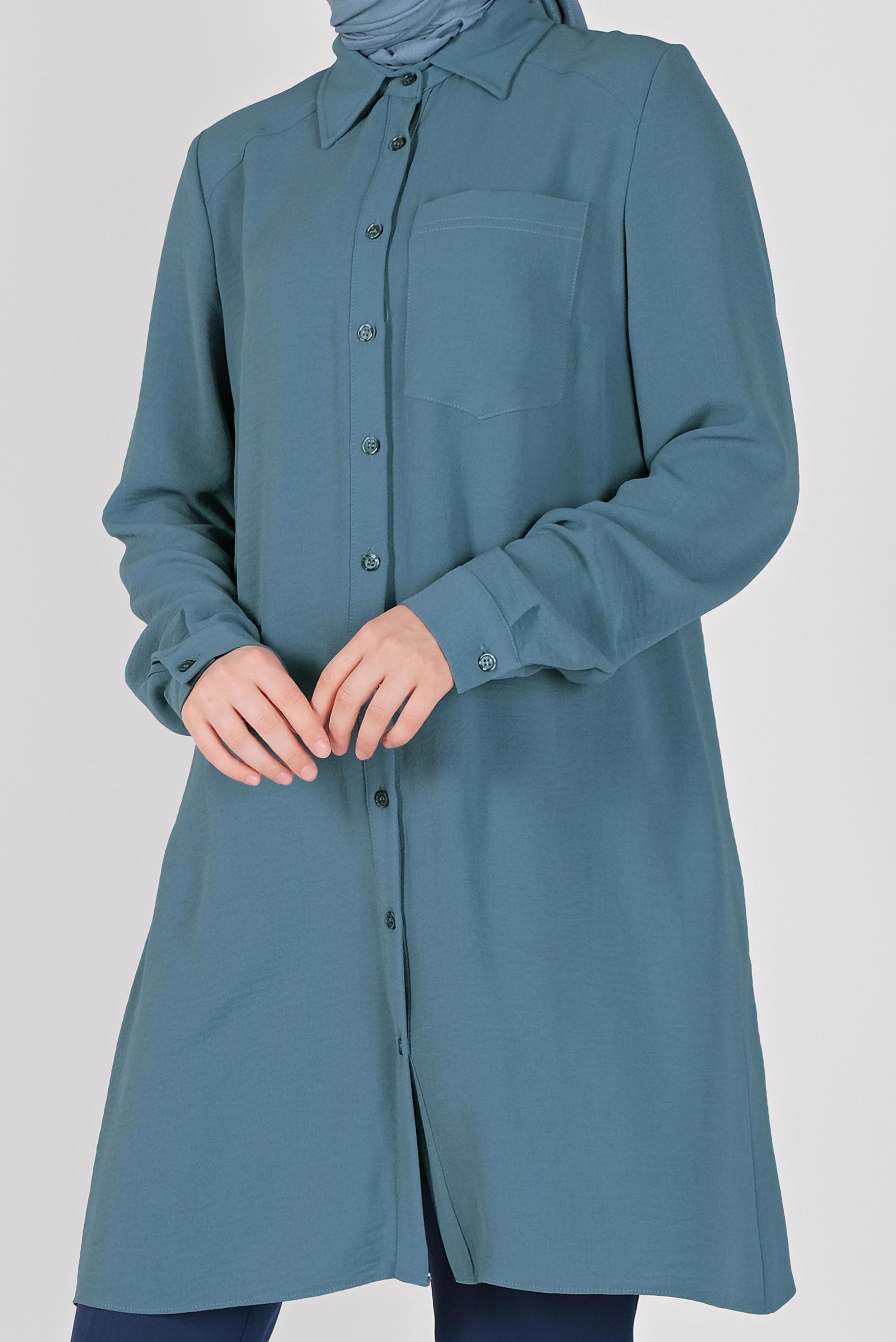 Tesettür giyim MAVİ BOYDAN DÜĞMELİ CEPLİ TUNİK 41616 