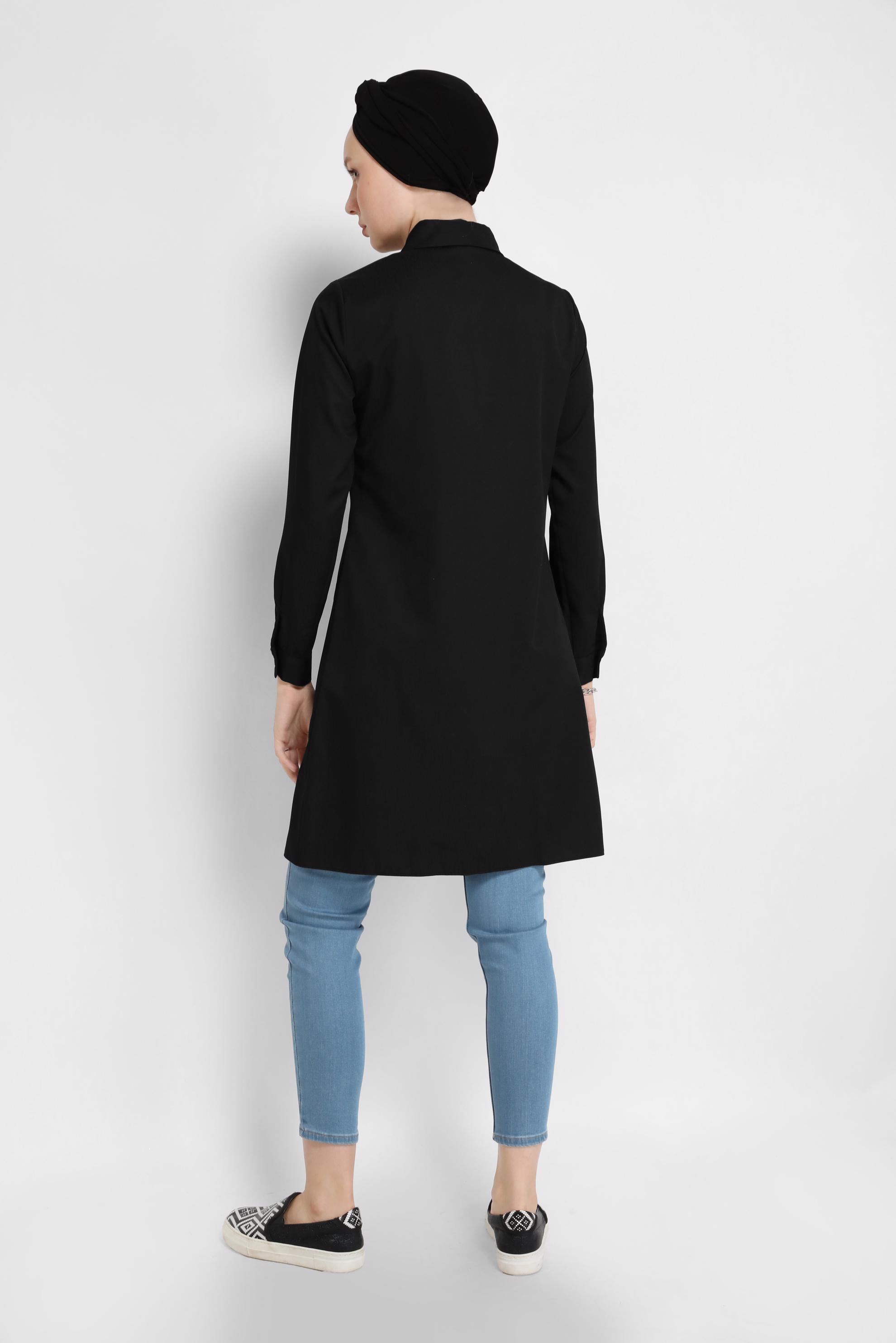 Tesettür giyim SİYAH DÜĞME DETAYLI TUNİK 41625 