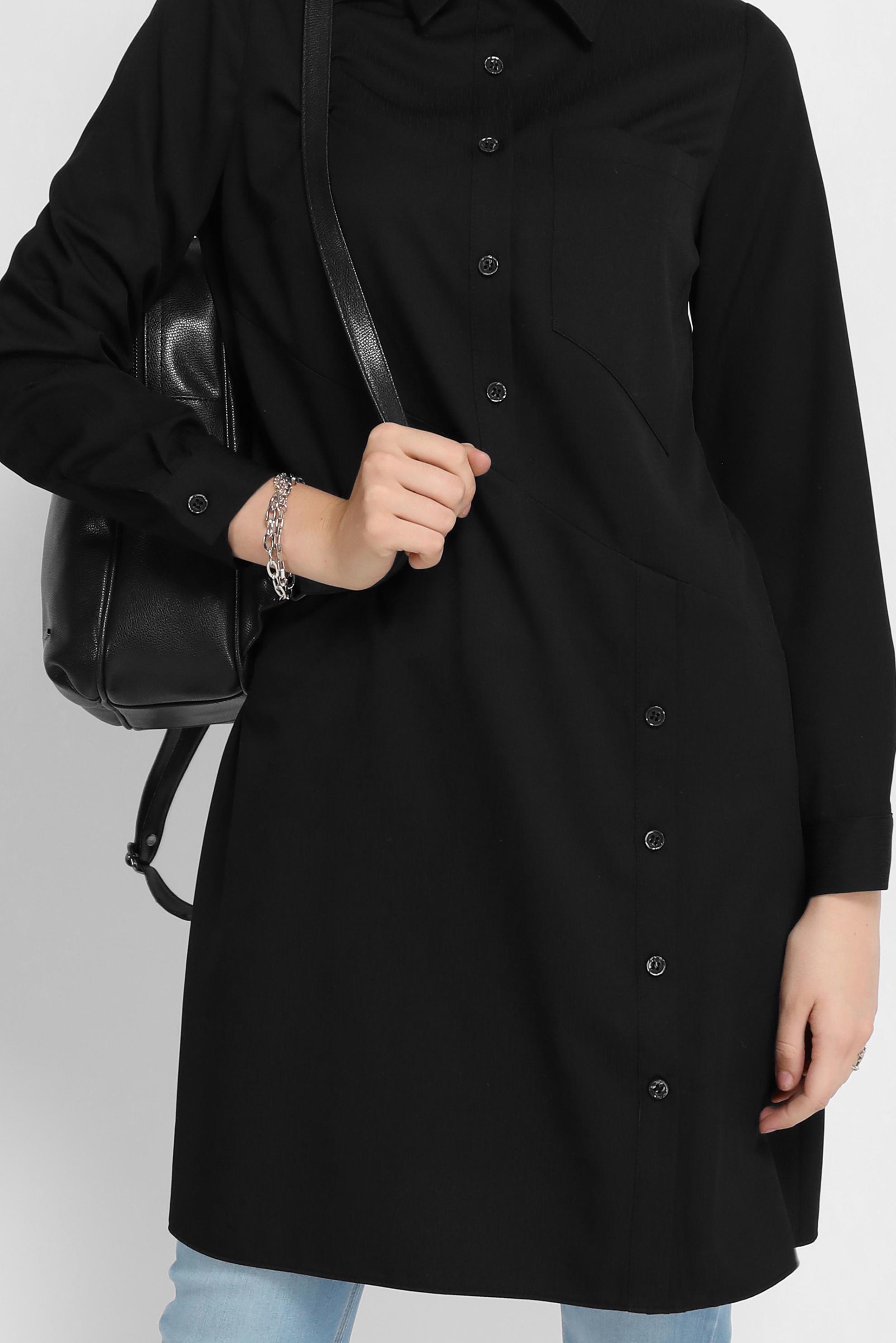 Tesettür giyim SİYAH DÜĞME DETAYLI TUNİK 41625 