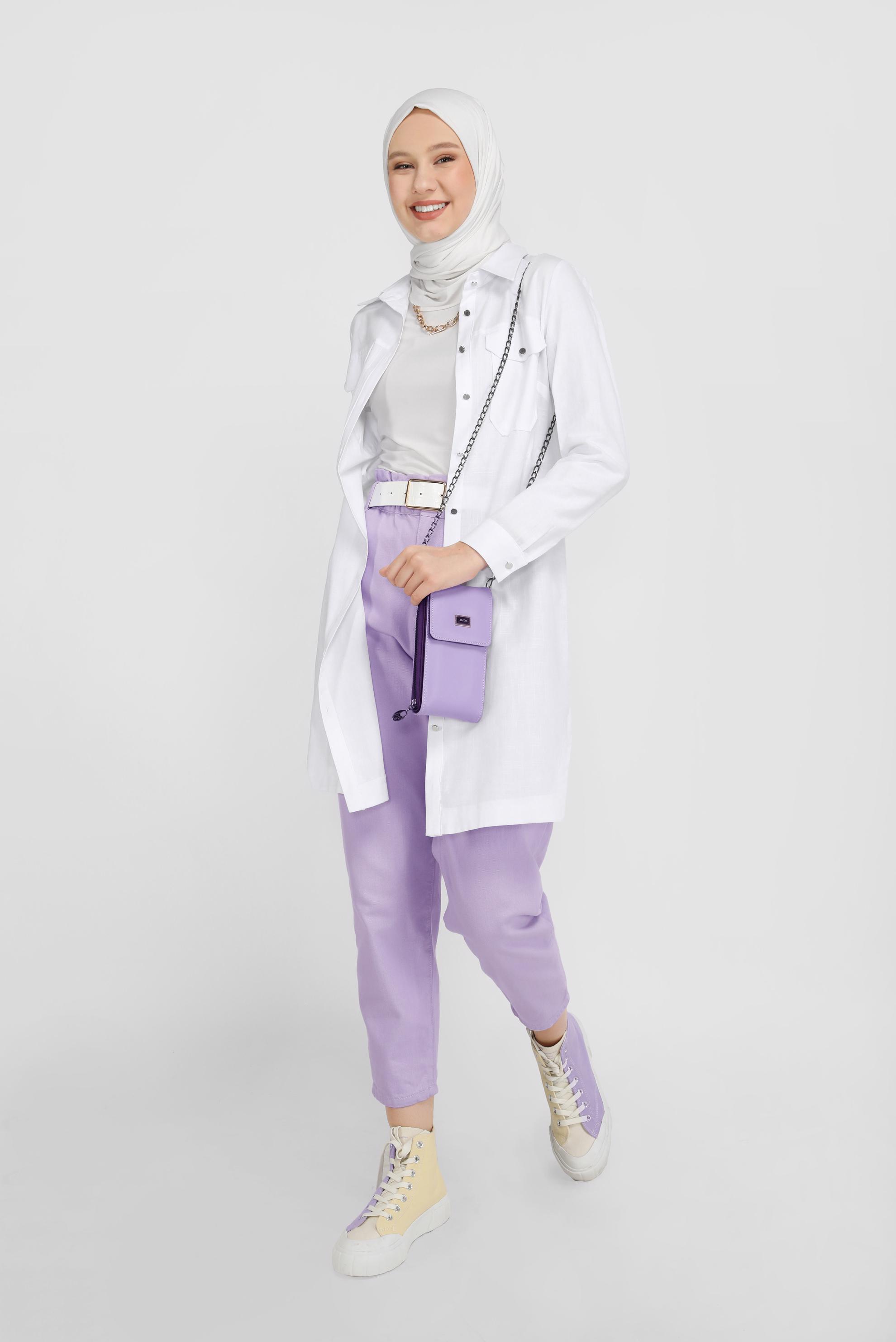 Tesettür giyim BEYAZ PAMUKLU CEPLİ BOYDAN TUNİK 41626 