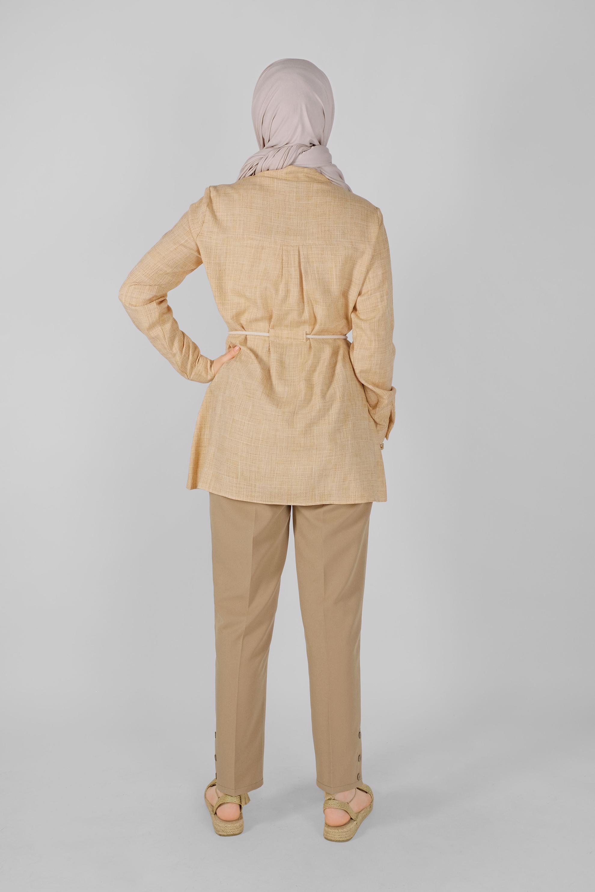 Tesettür giyim SARI DÜĞMELİ  KARELİ TUNİK 41628 