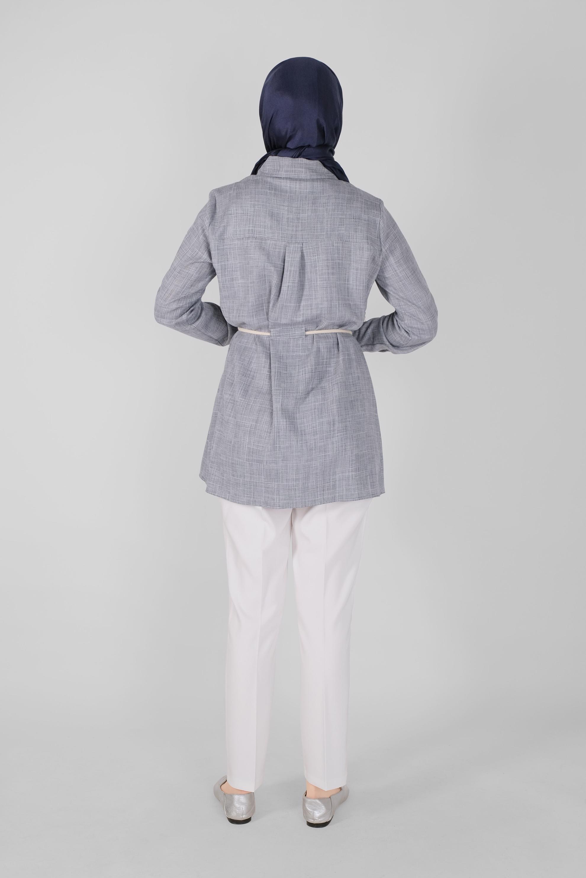 Tesettür giyim LACİVERT DÜĞMELİ  KARELİ TUNİK 41628 