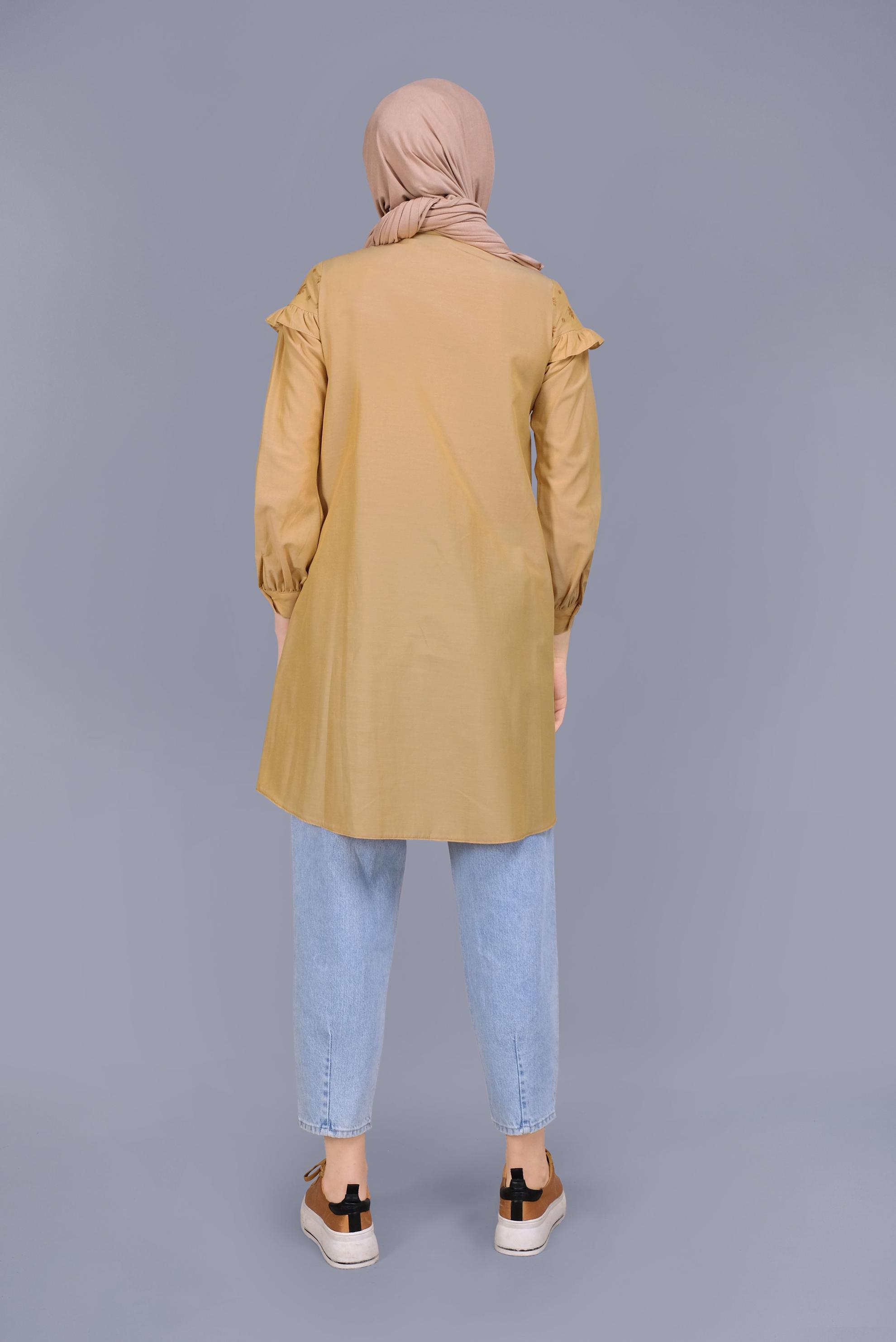 Tesettür giyim SARI PAMUKLU FIRFIR DETAYLI TUNİK 41637 