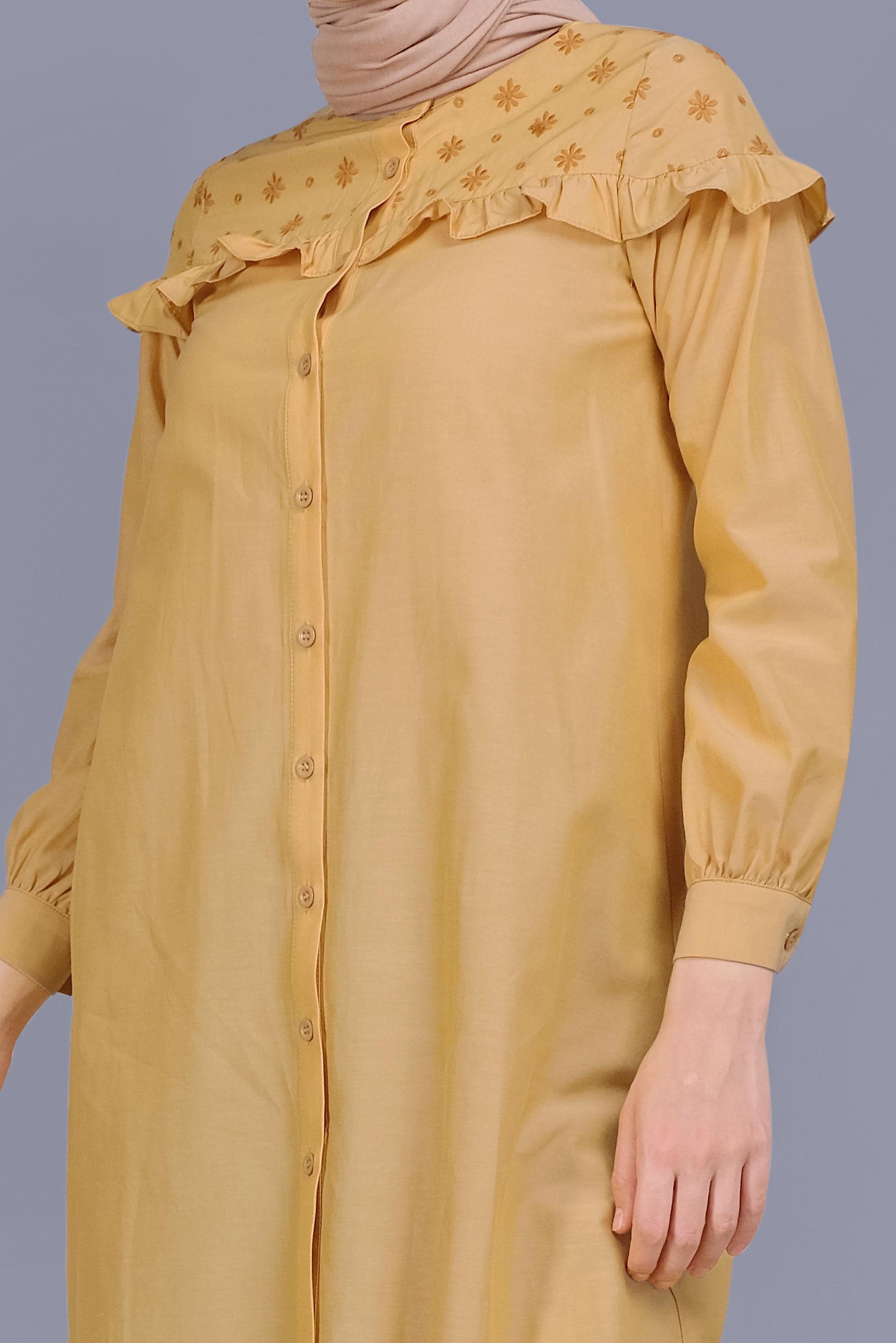 Tesettür giyim SARI PAMUKLU FIRFIR DETAYLI TUNİK 41637 