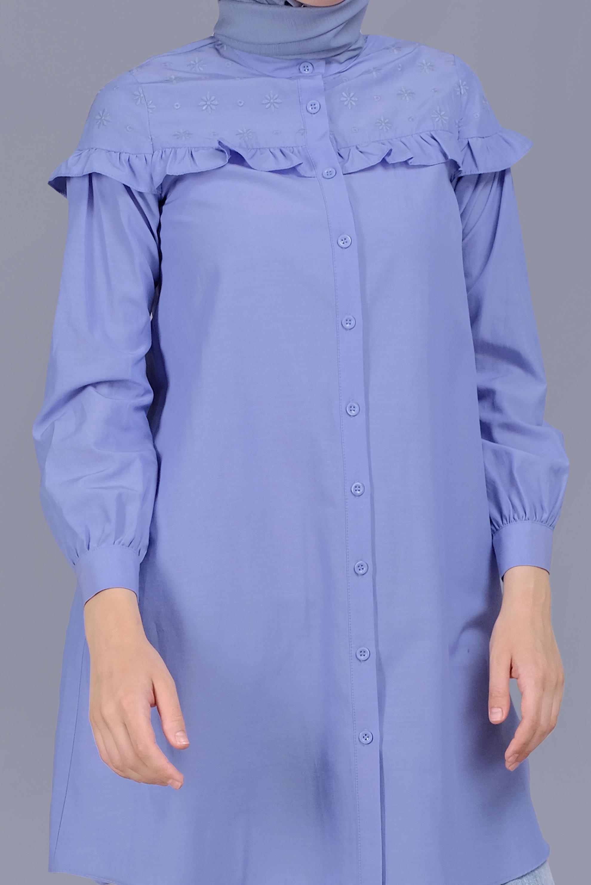 Tesettür giyim MAVİ PAMUKLU FIRFIR DETAYLI TUNİK 41637 