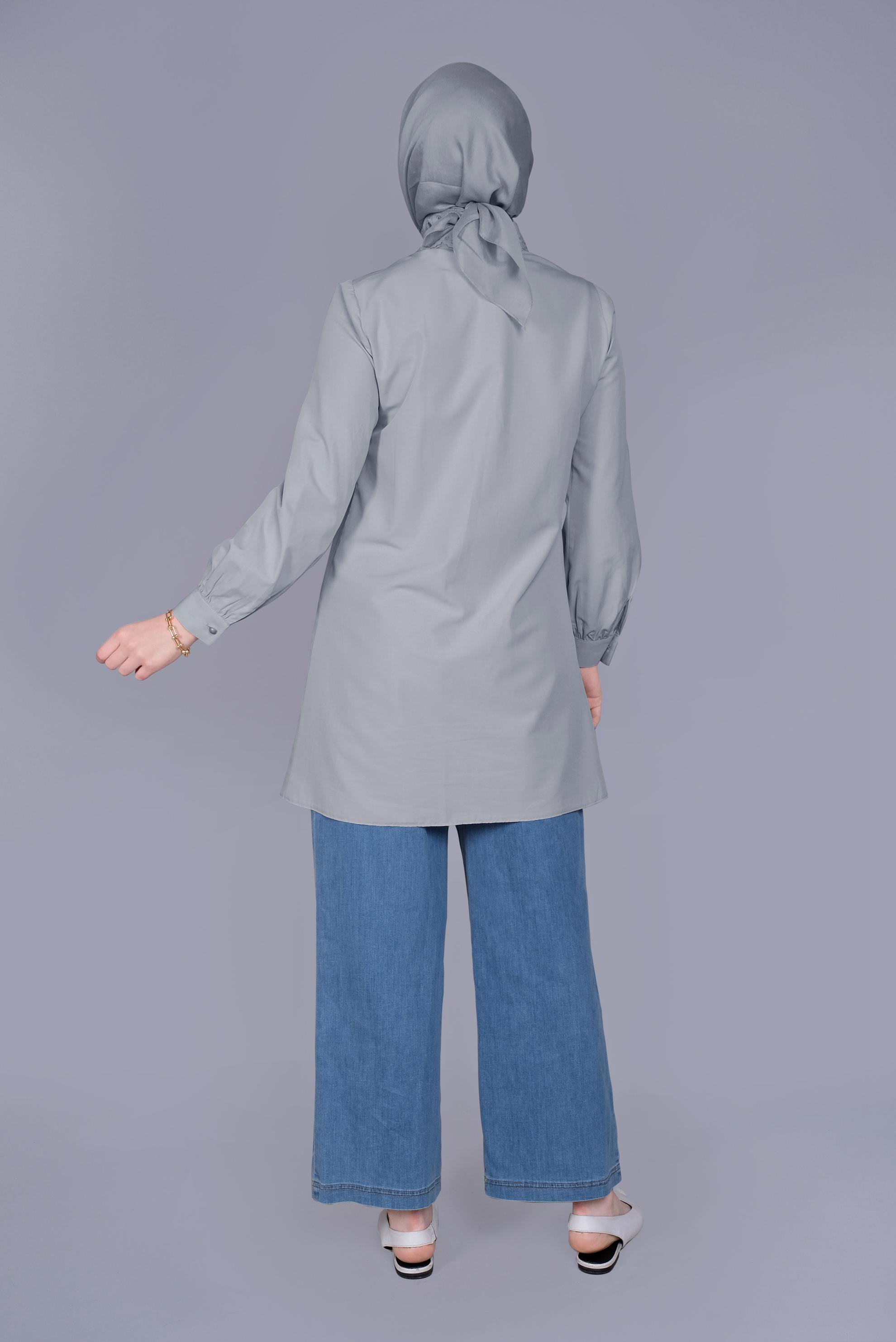 Tesettür giyim GRİ PAMUKLU  BOYDAN DÜĞMELİ TUNİK 41640