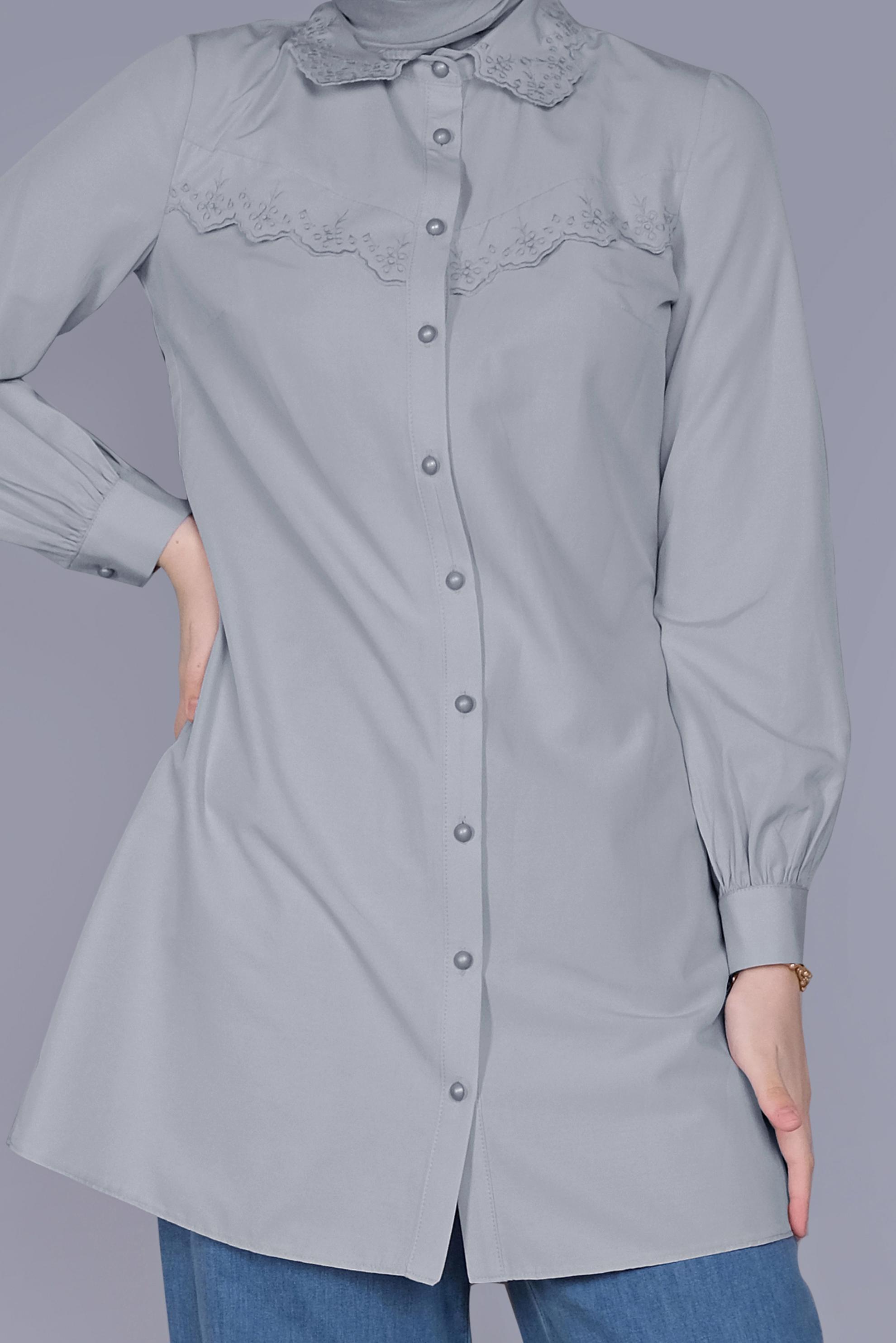 Tesettür giyim GRİ PAMUKLU  BOYDAN DÜĞMELİ TUNİK 41640