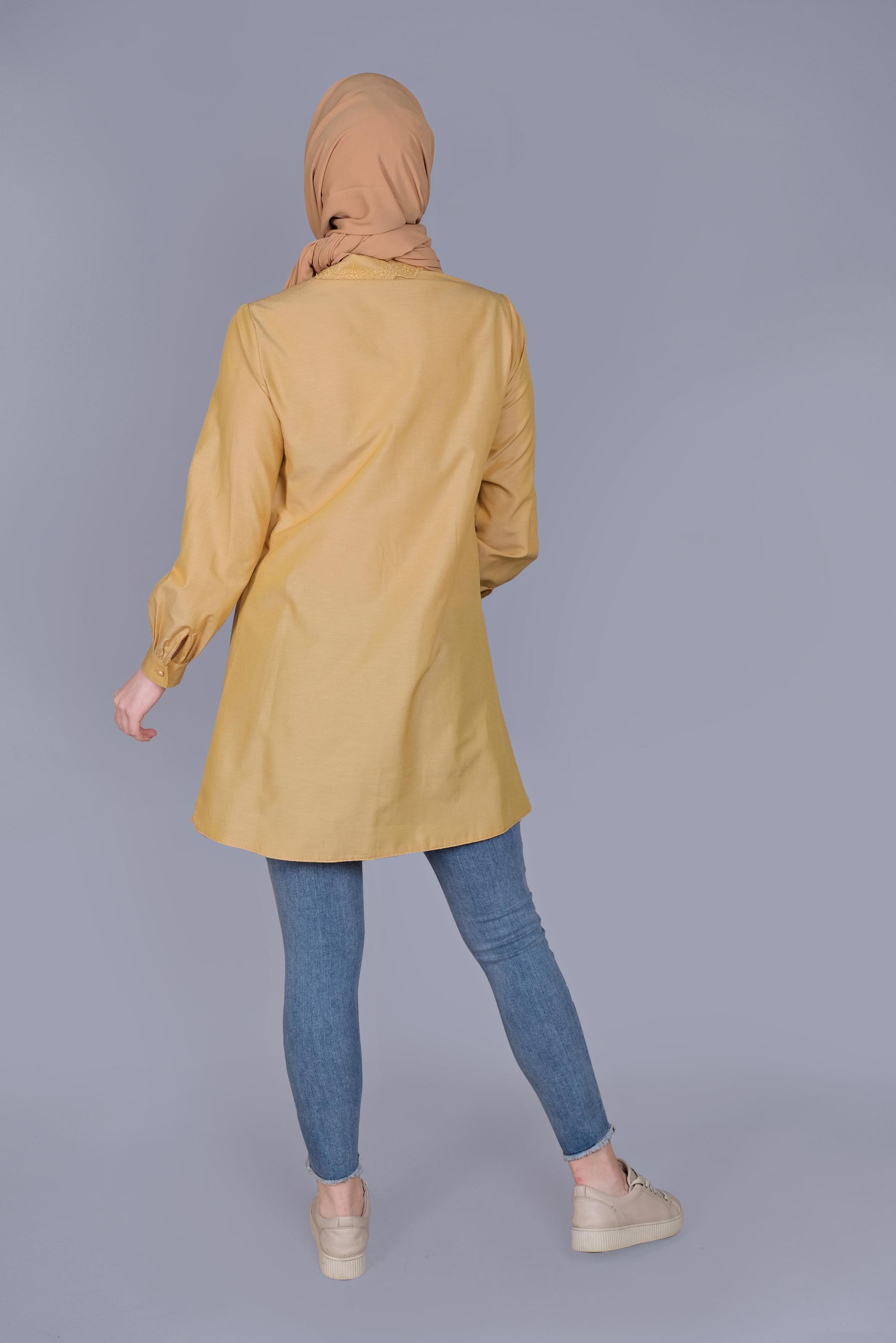 Tesettür giyim SARI PAMUKLU  BOYDAN DÜĞMELİ TUNİK 41640