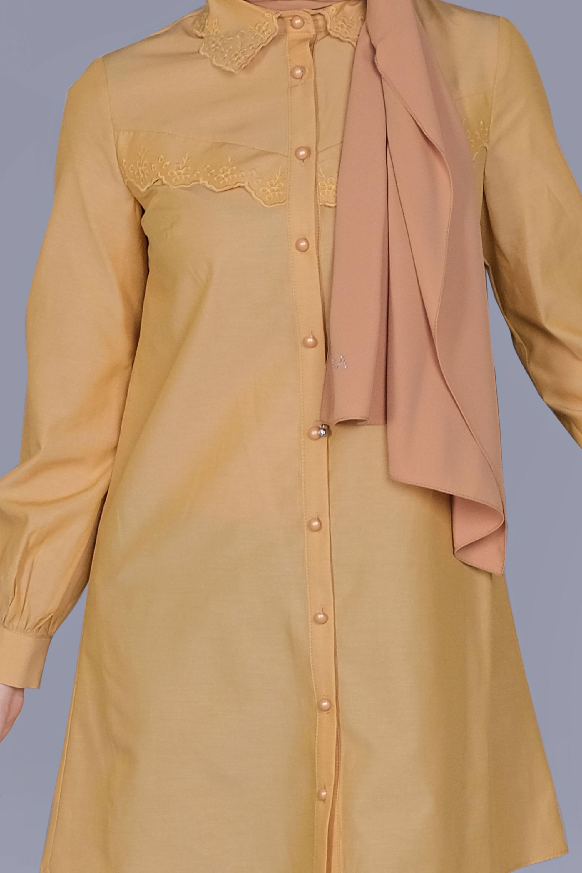 Tesettür giyim SARI PAMUKLU  BOYDAN DÜĞMELİ TUNİK 41640