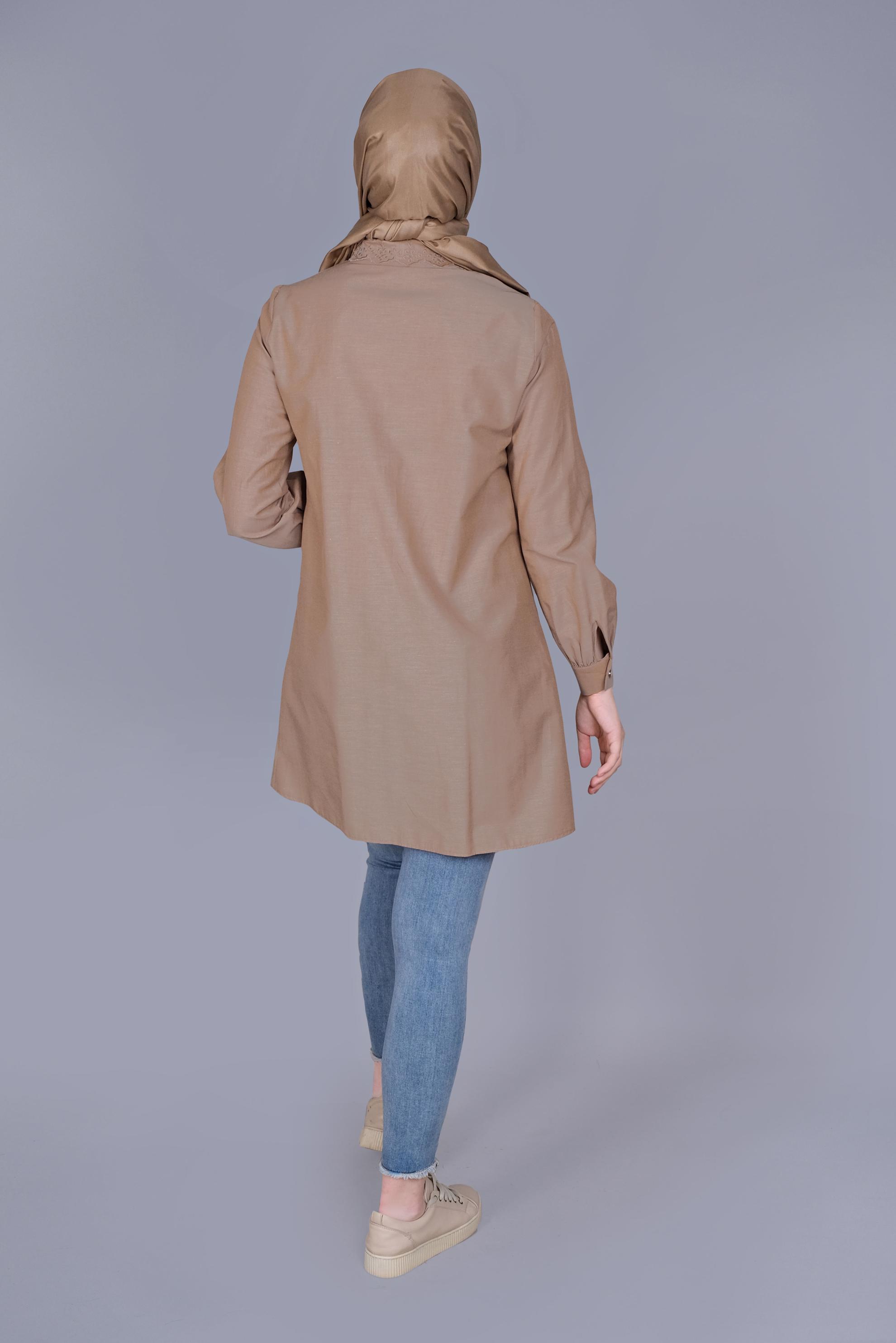 Tesettür giyim BAKIR / BRONZ PAMUKLU  BOYDAN DÜĞMELİ TUNİK 41640