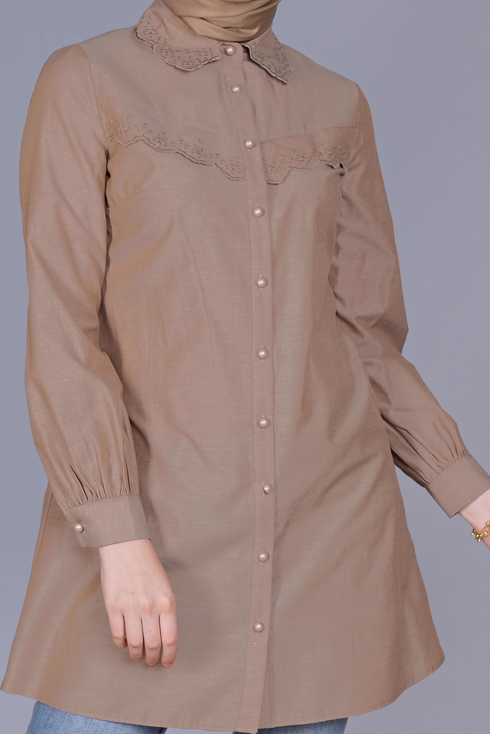 Tesettür giyim BAKIR / BRONZ PAMUKLU  BOYDAN DÜĞMELİ TUNİK 41640