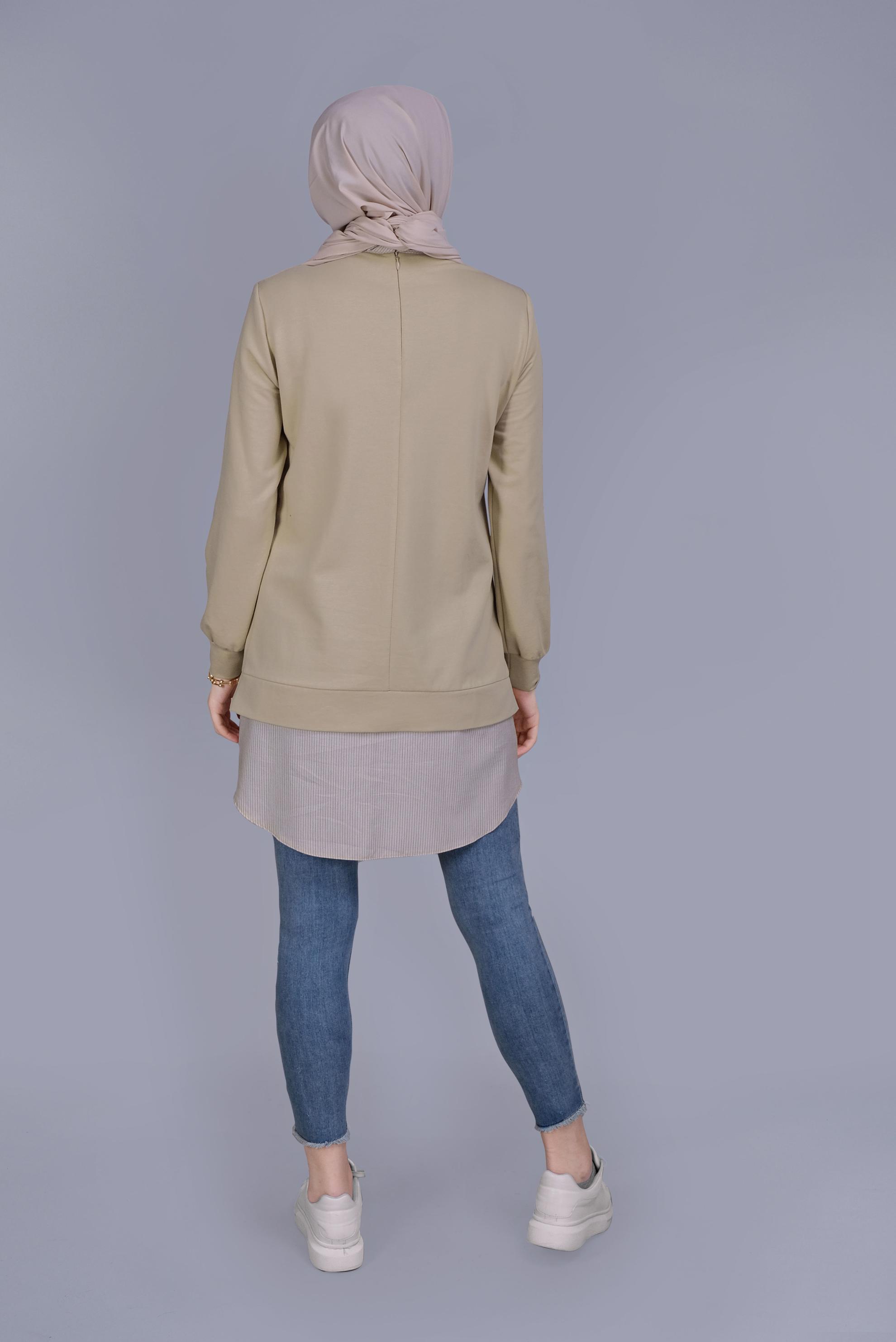 Tesettür giyim BEJ PAMUKLU İKİ PARÇALI TUNİK 41654 