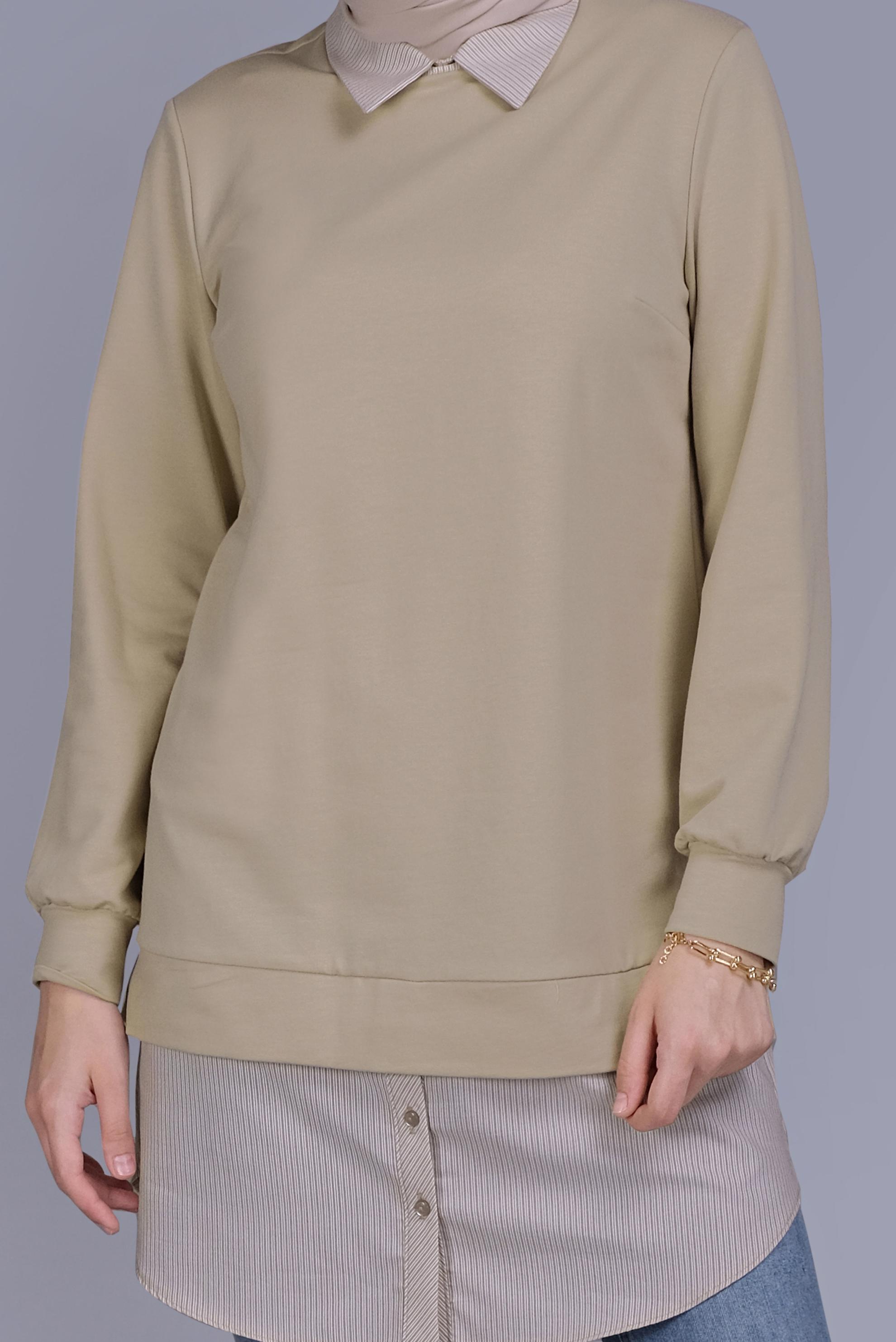 Tesettür giyim BEJ PAMUKLU İKİ PARÇALI TUNİK 41654 