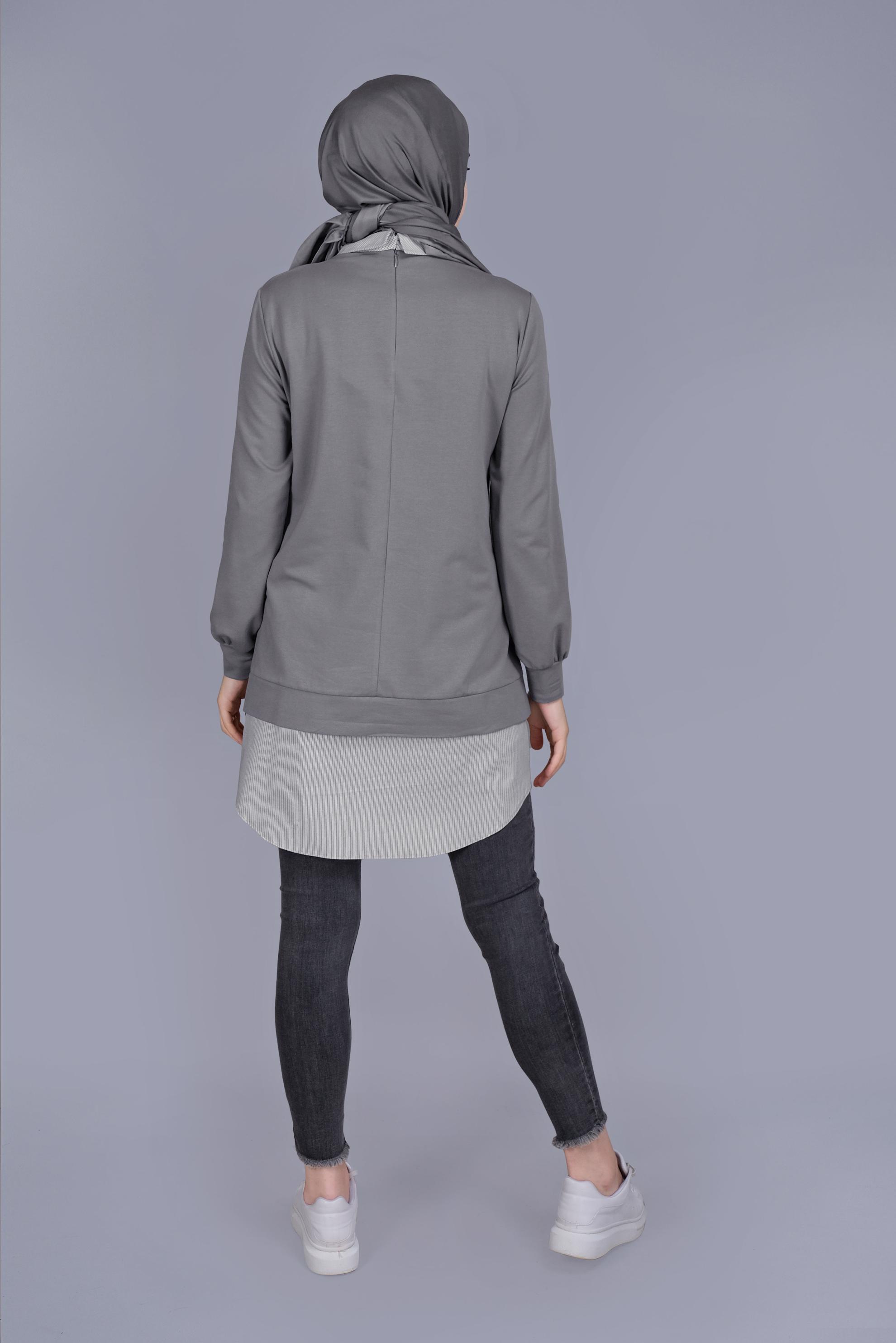 Tesettür giyim GRİ PAMUKLU İKİ PARÇALI TUNİK 41654 