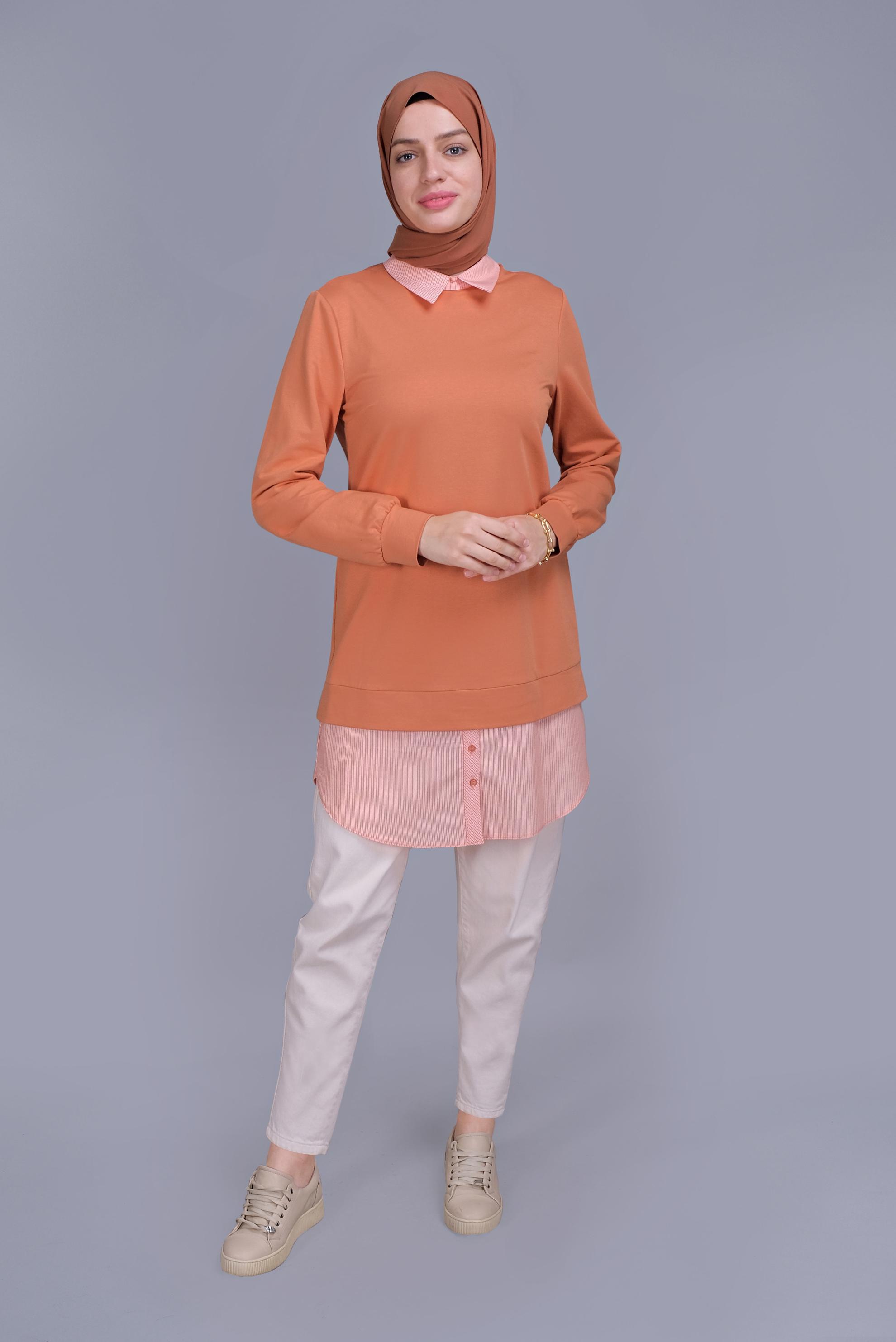 Tesettür giyim TURUNCU PAMUKLU İKİ PARÇALI TUNİK 41654 