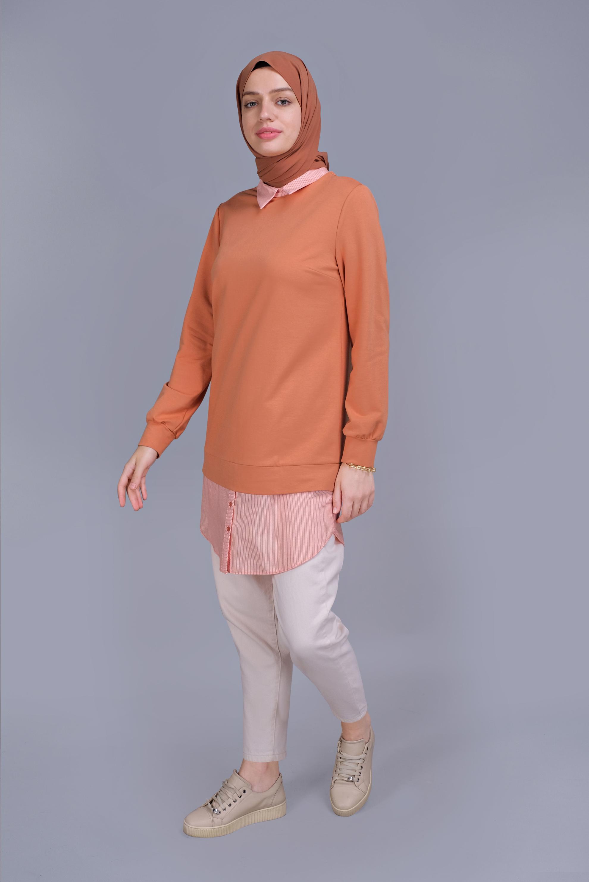 Tesettür giyim TURUNCU PAMUKLU İKİ PARÇALI TUNİK 41654 