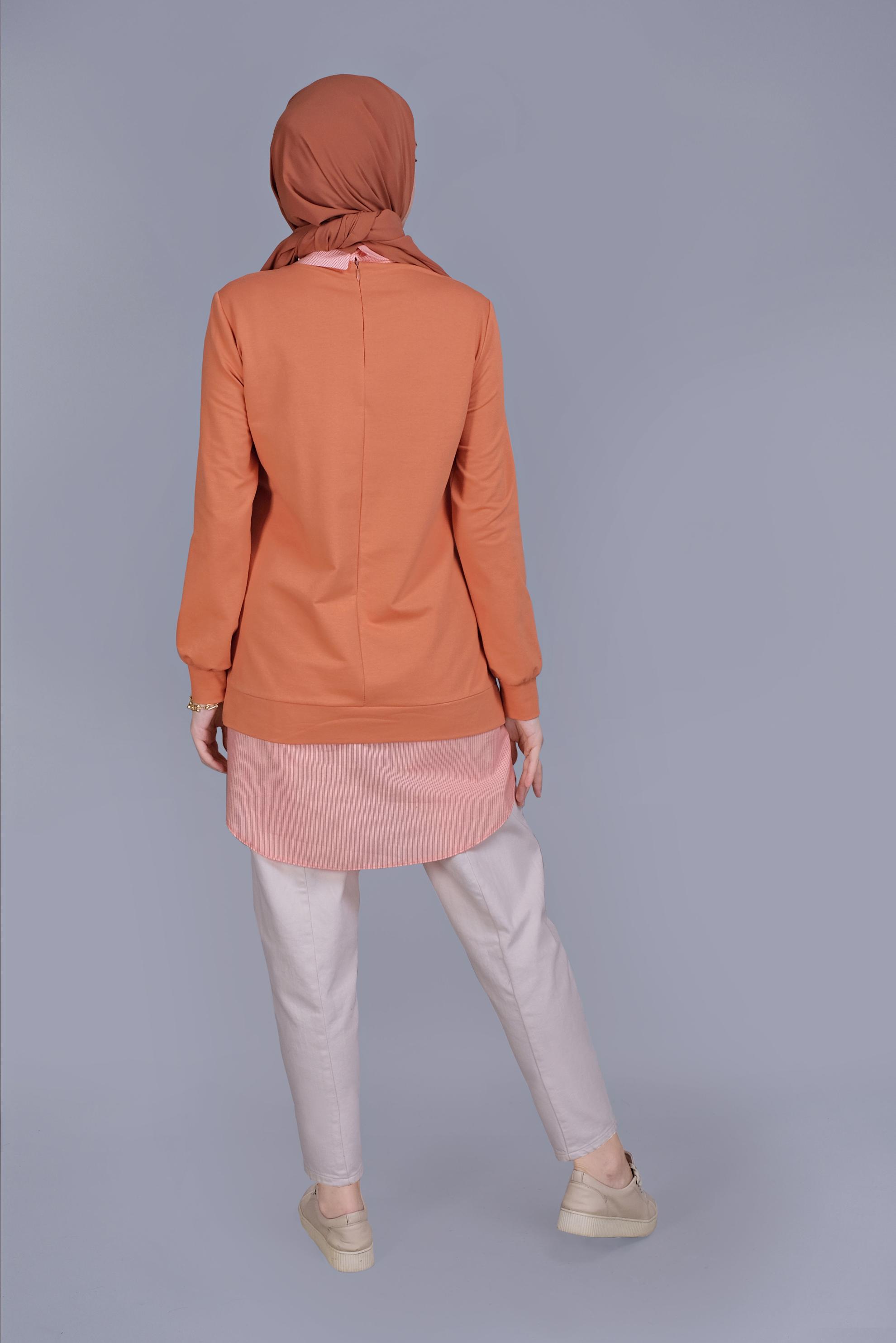 Tesettür giyim TURUNCU PAMUKLU İKİ PARÇALI TUNİK 41654 