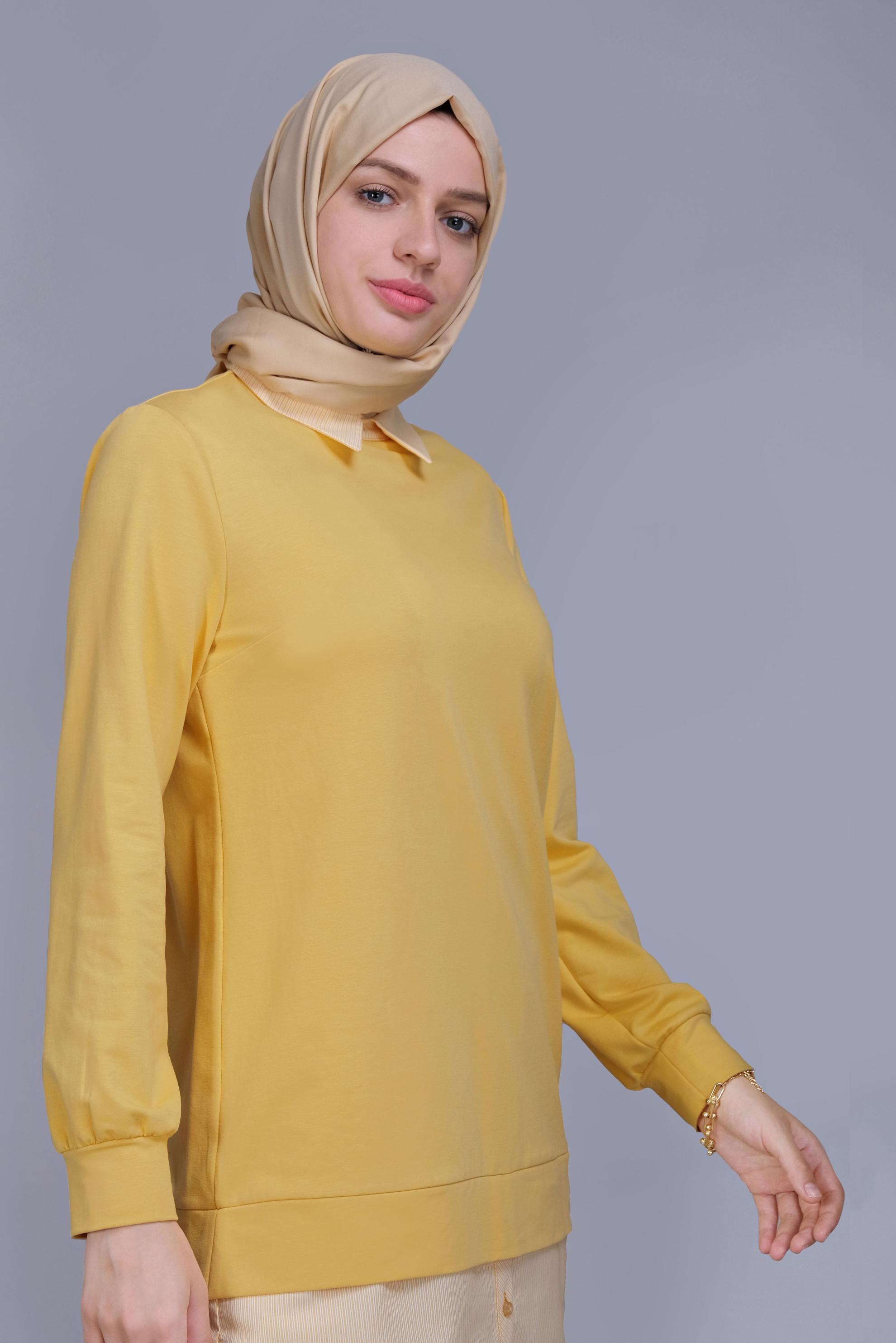 Tesettür giyim SARI PAMUKLU İKİ PARÇALI TUNİK 41654 