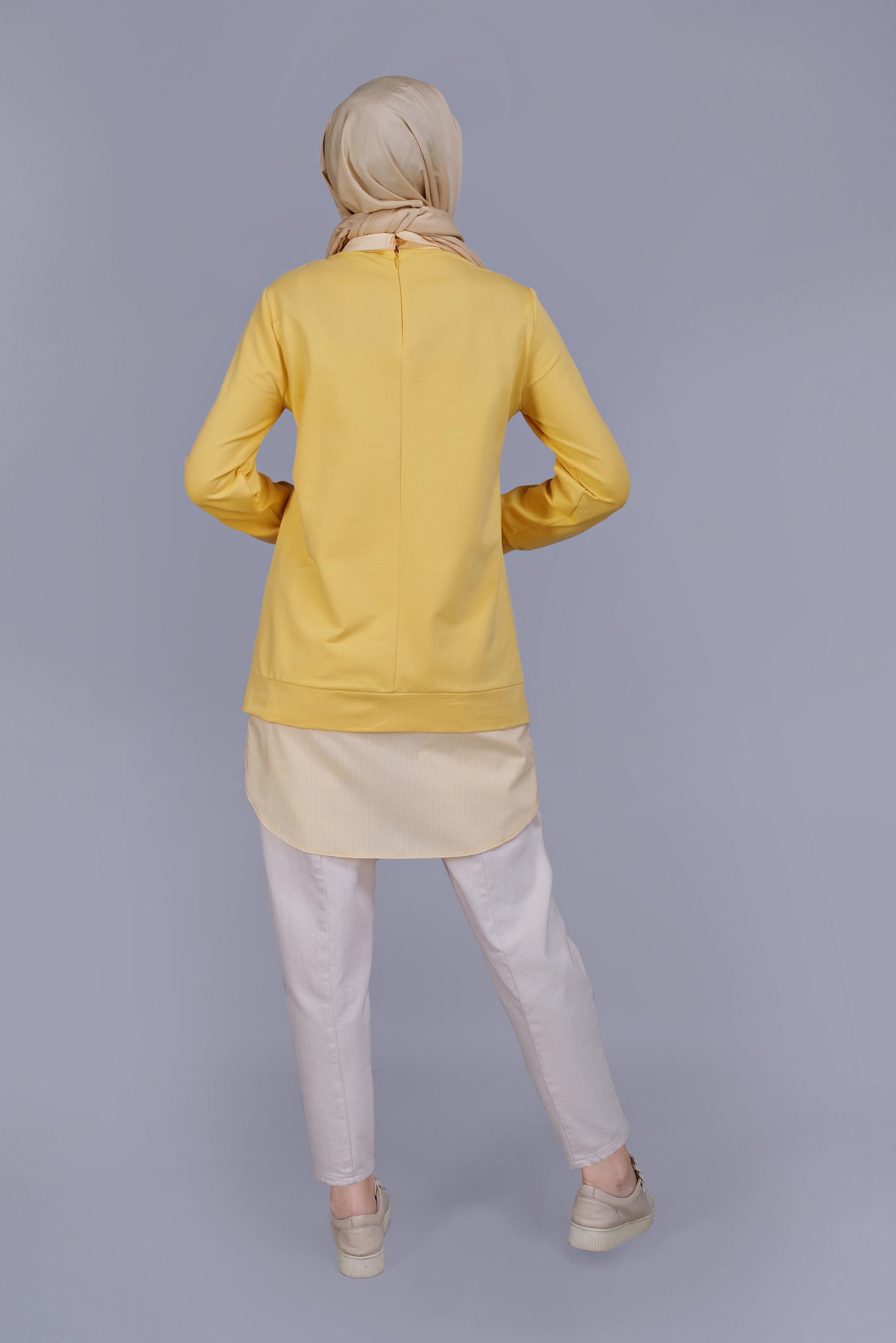 Tesettür giyim SARI PAMUKLU İKİ PARÇALI TUNİK 41654 