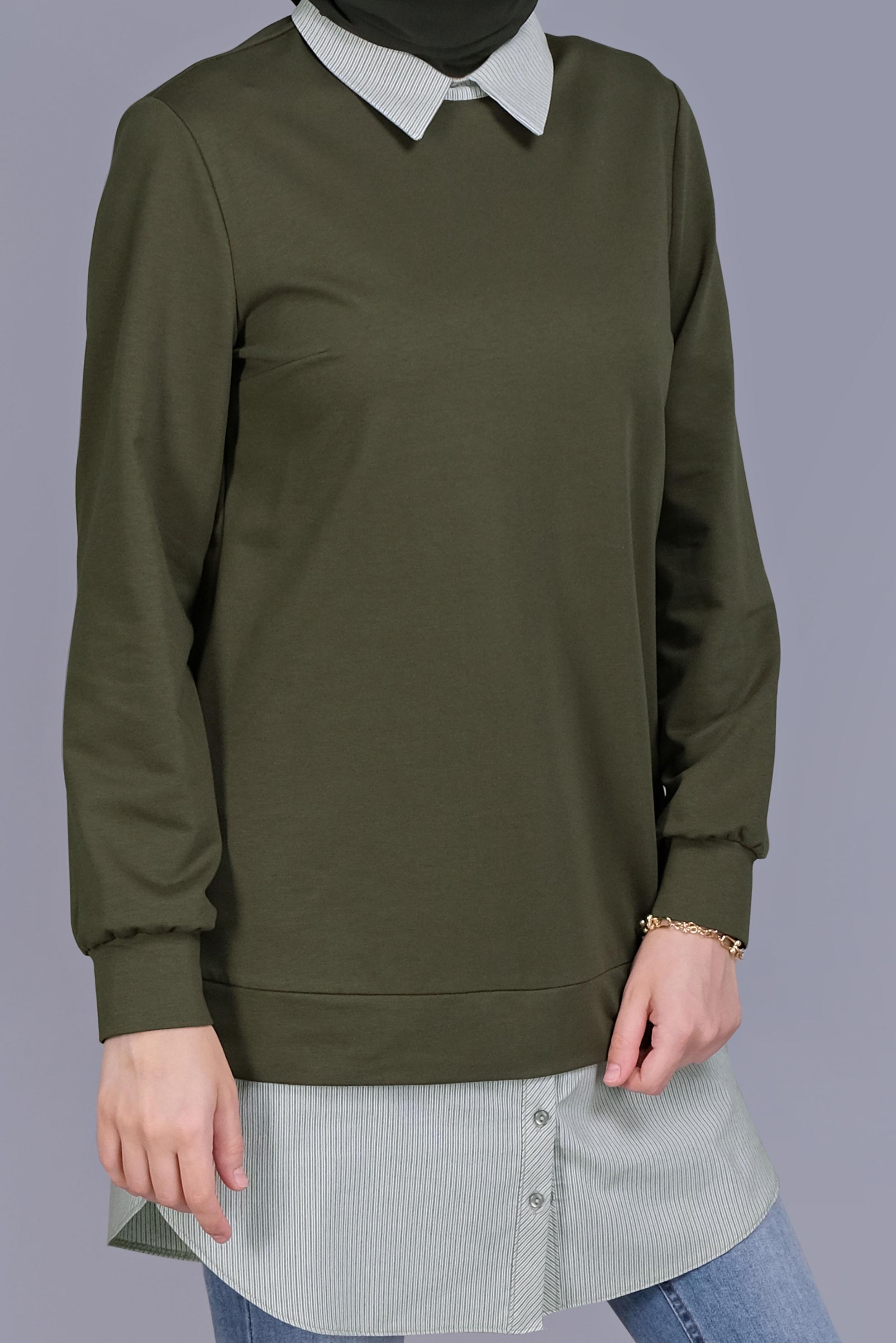 Tesettür giyim HAKİ PAMUKLU İKİ PARÇALI TUNİK 41654 