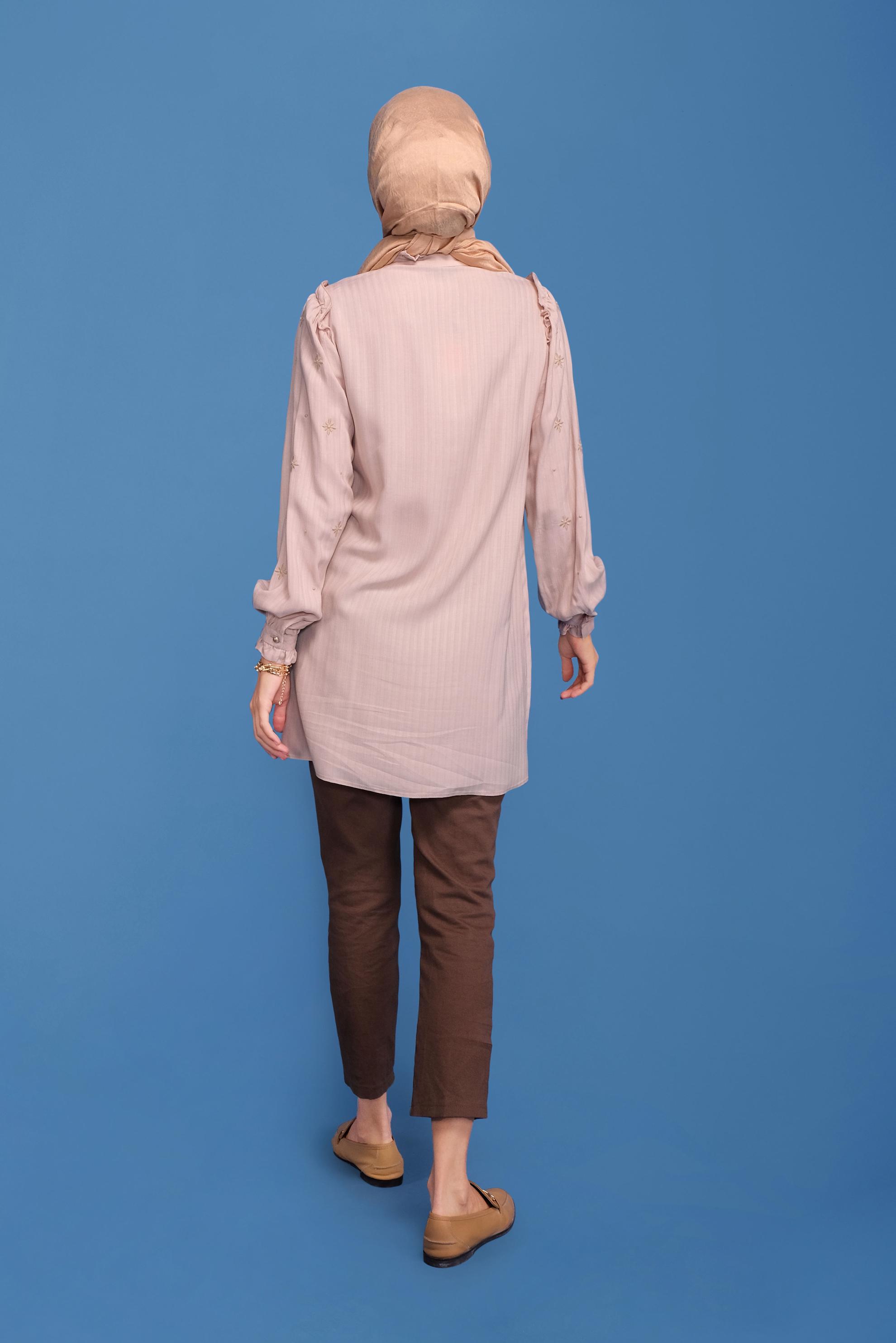 Tesettür giyim BEJ NAKIŞLI FIRDIR DETAYLI TUNİK 41655