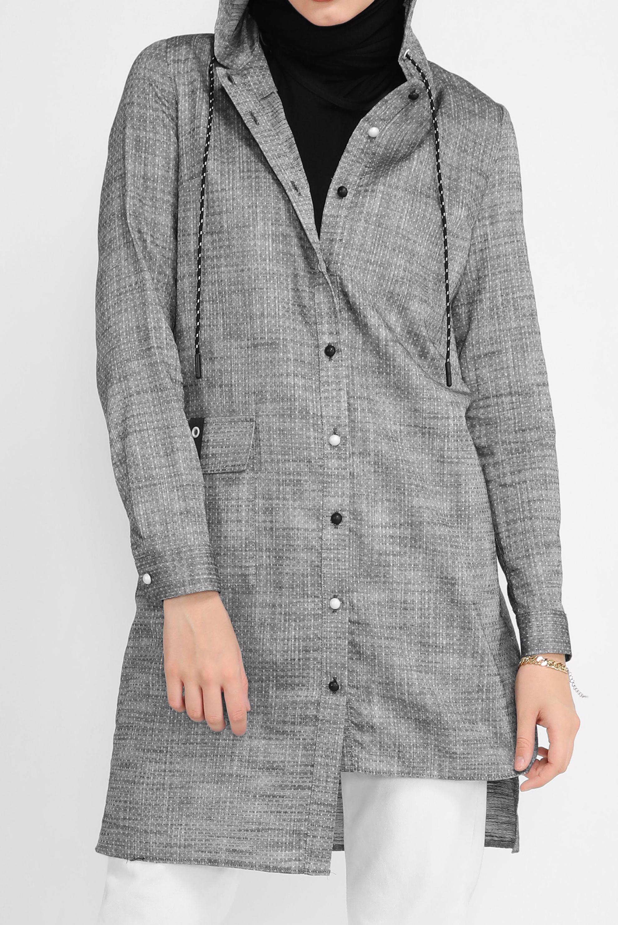 Tesettür giyim SİYAH ÖNDEN DÜĞMELİ KAPÜŞONLU TUNİK 41681