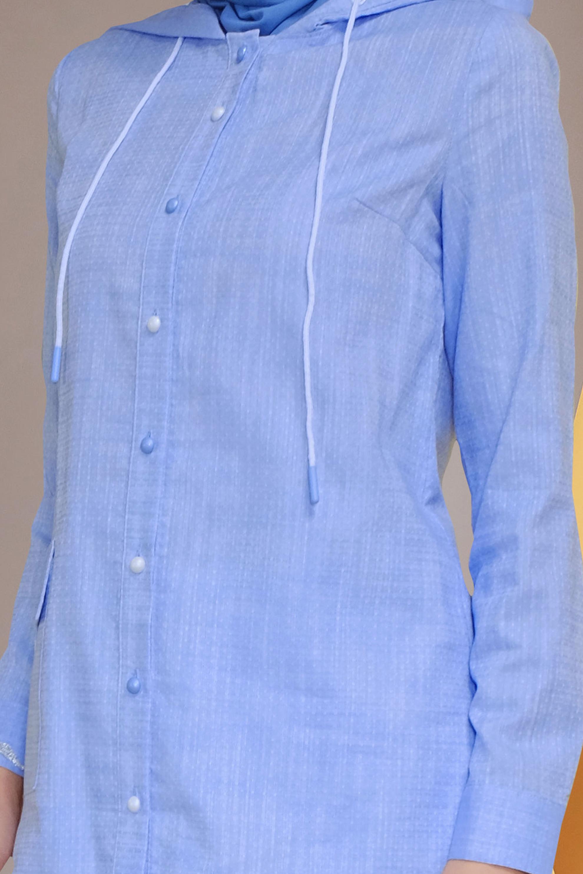 Tesettür giyim MAVİ ÖNDEN DÜĞMELİ KAPÜŞONLU TUNİK 41681