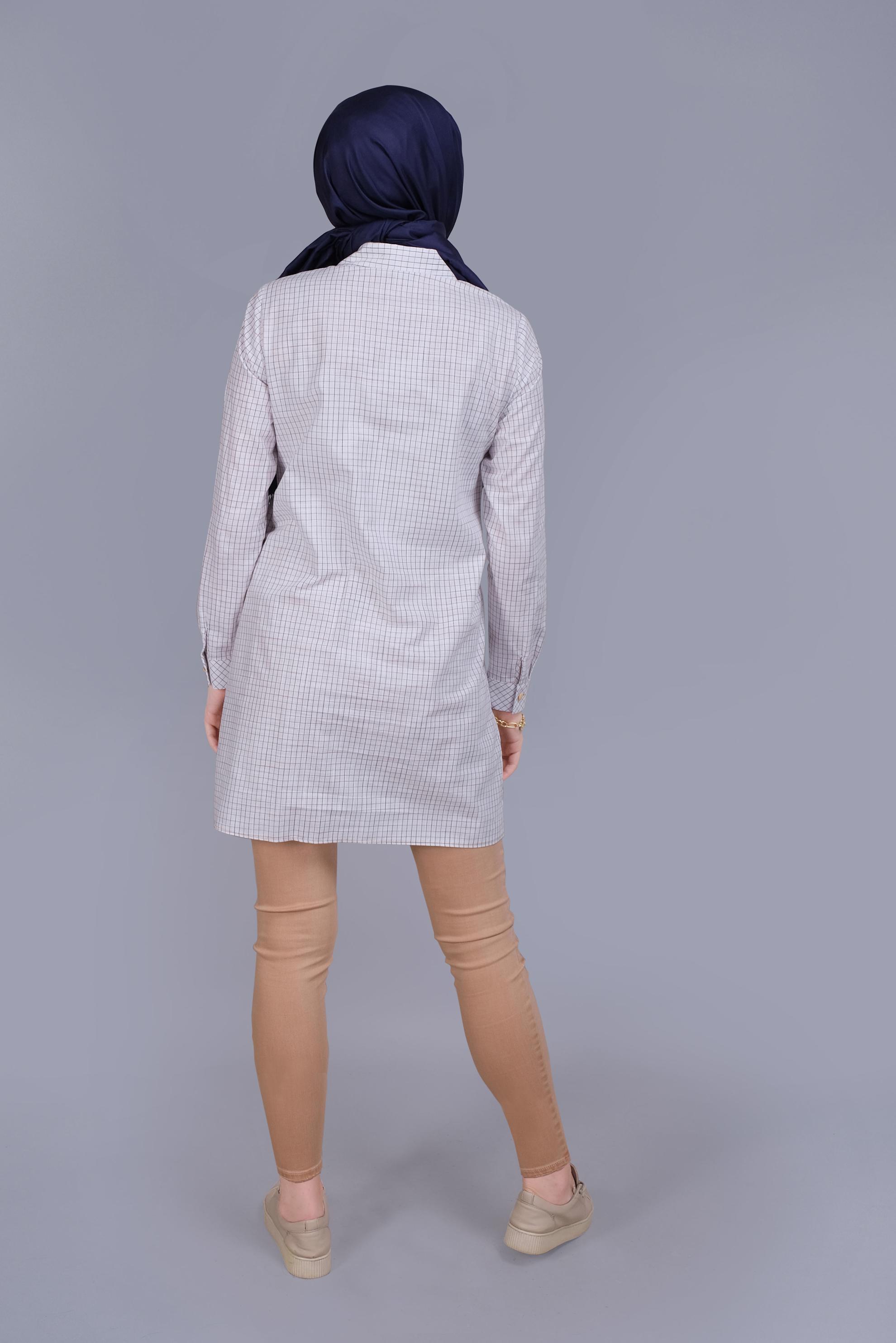 Tesettür giyim BEYAZ EKOSE DESEN CEP DETAYLI TUNİK 41684 