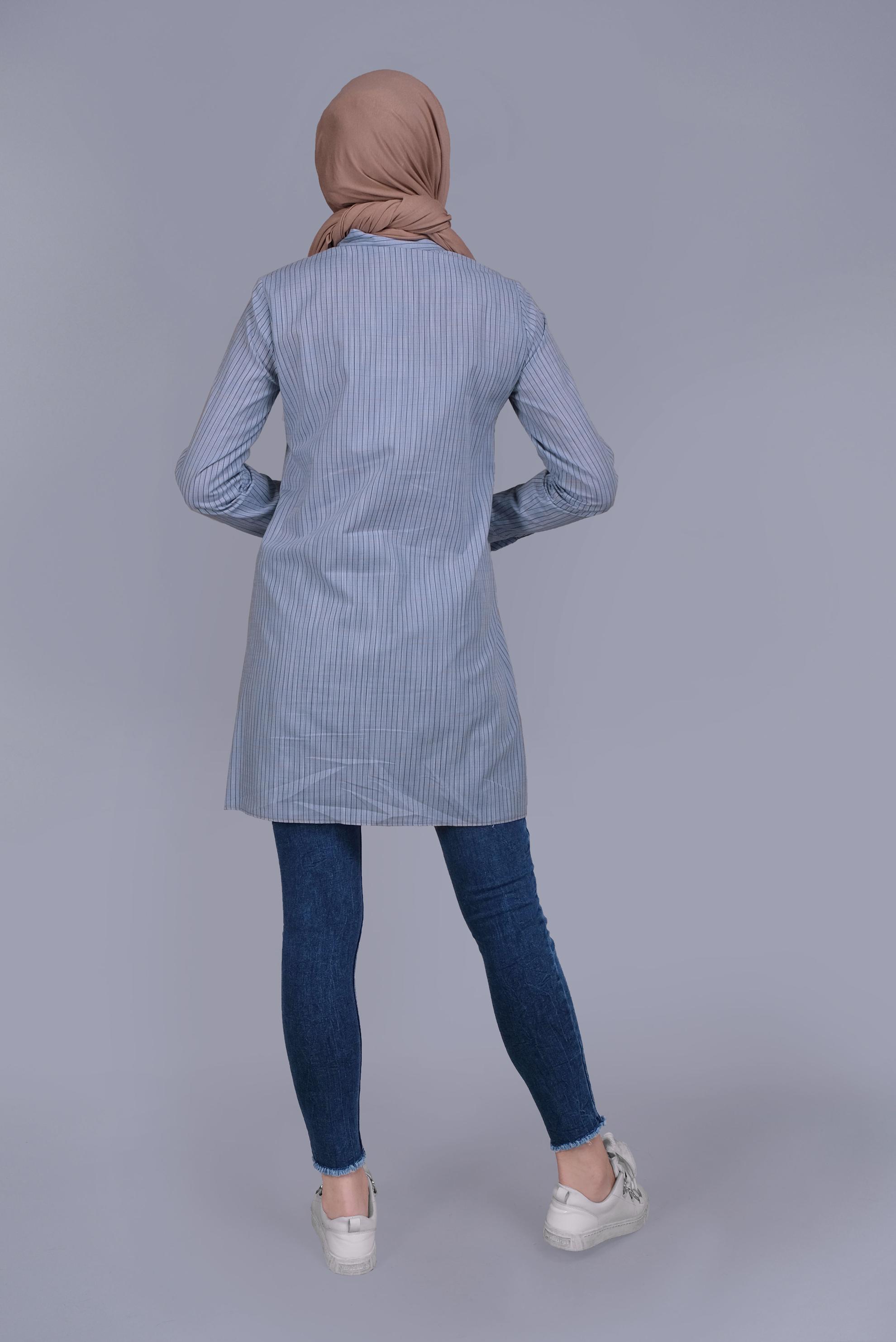 Tesettür giyim MAVİ EKOSE DESEN CEP DETAYLI TUNİK 41684 