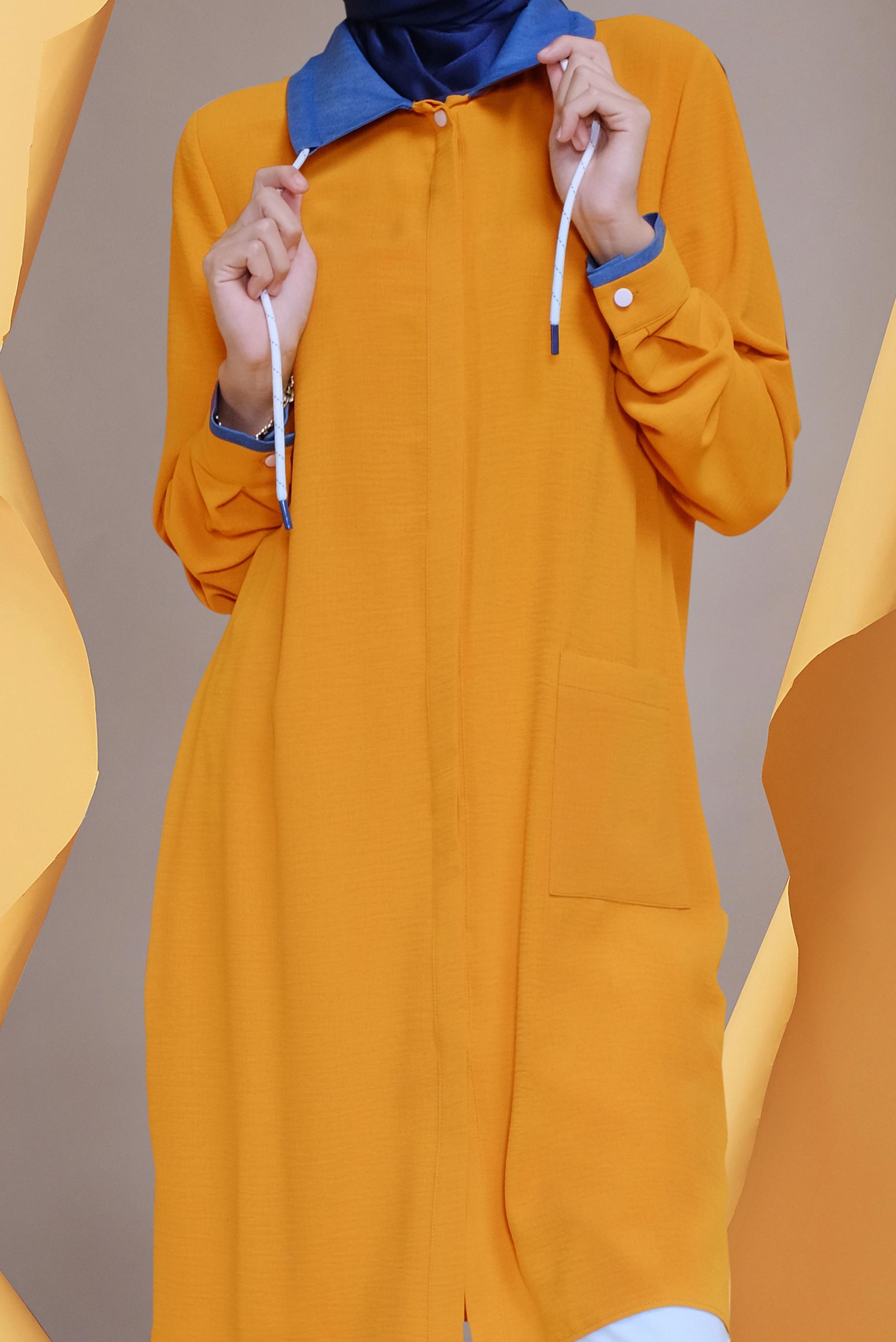 Tesettür giyim SARI GİZLİ DÜĞMELİ ÇITÇIT DETAYLI TUNİK 41686