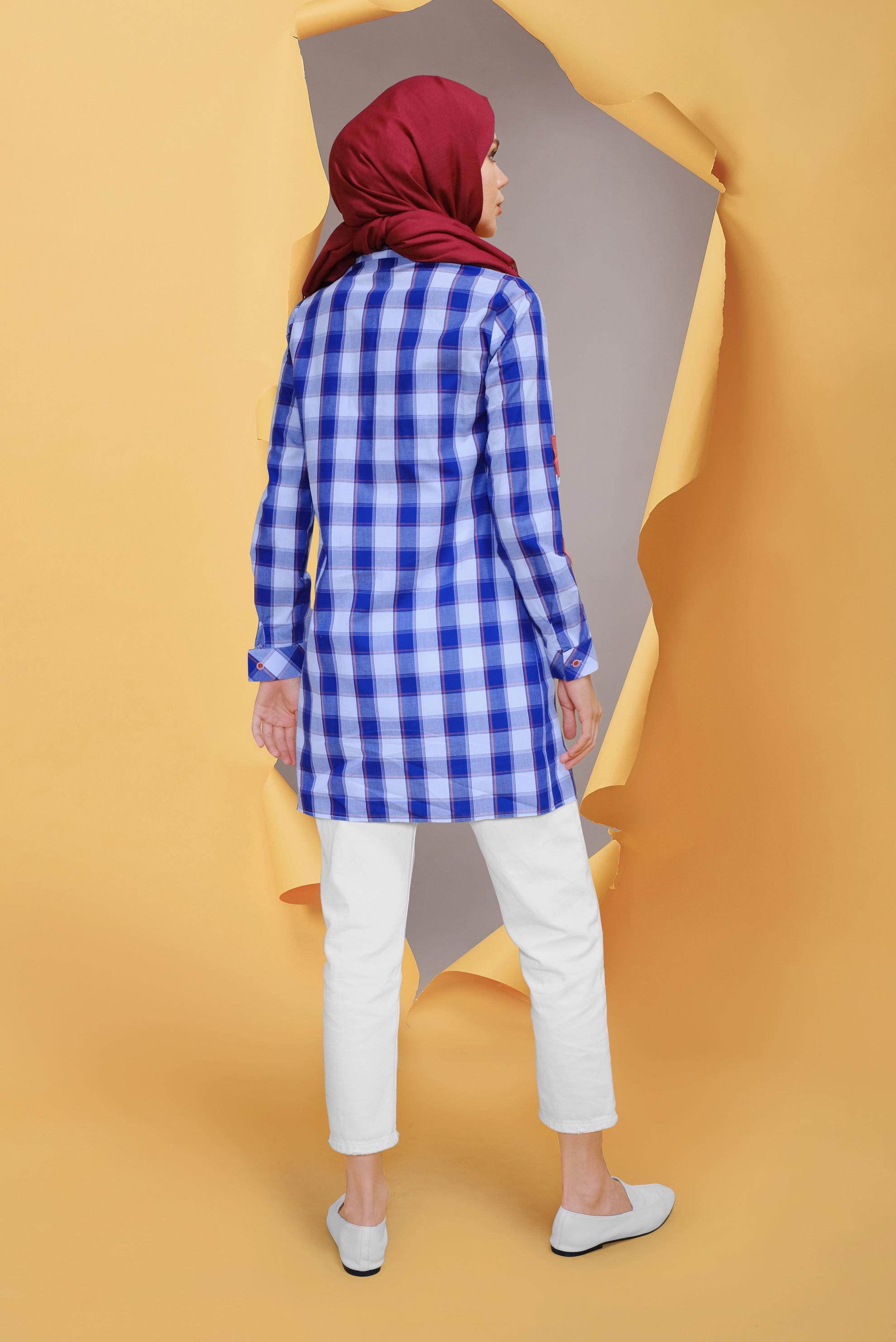 Tesettür giyim LACİVERT CEPLİ KARELİ TUNİK 41687