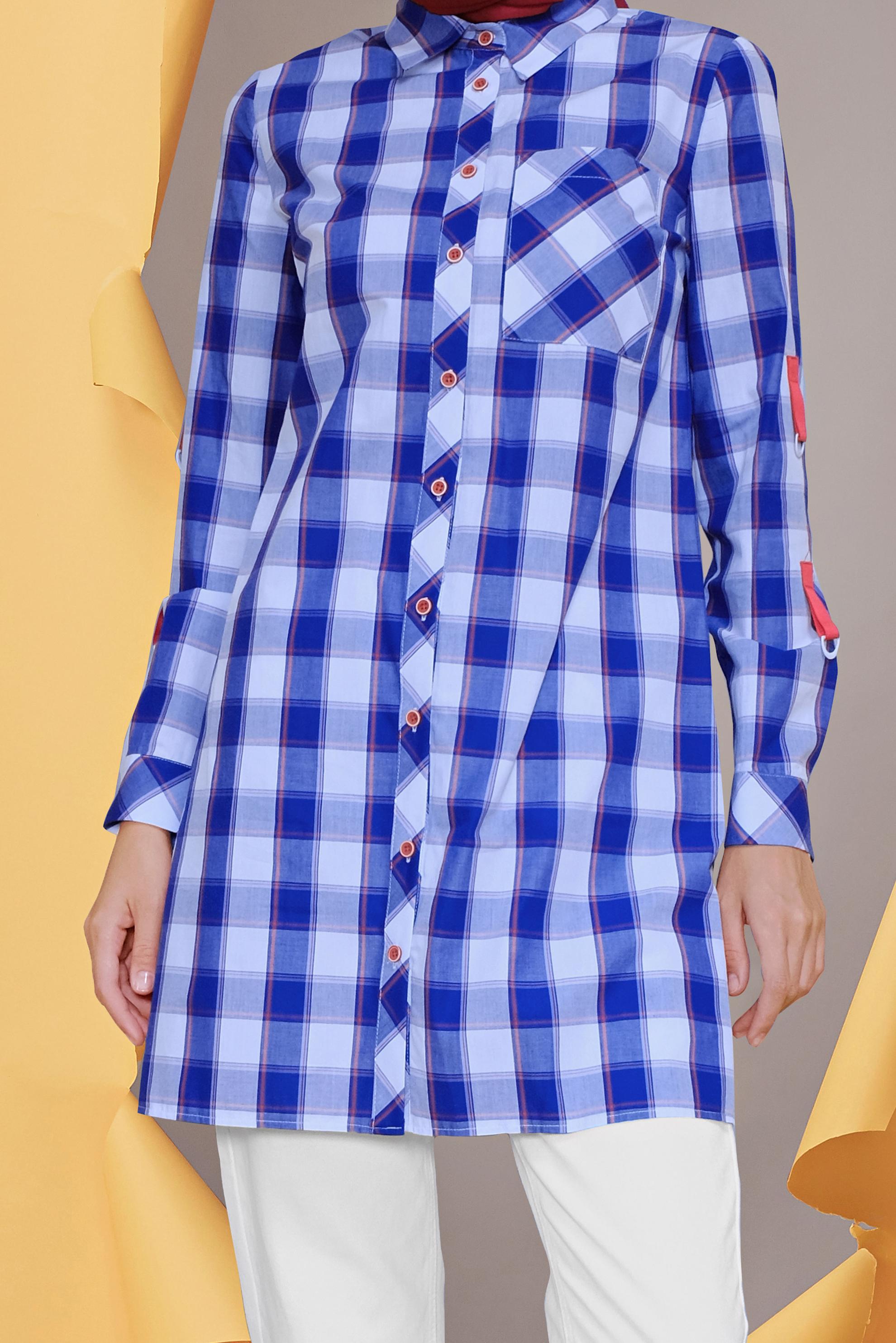 Tesettür giyim LACİVERT CEPLİ KARELİ TUNİK 41687