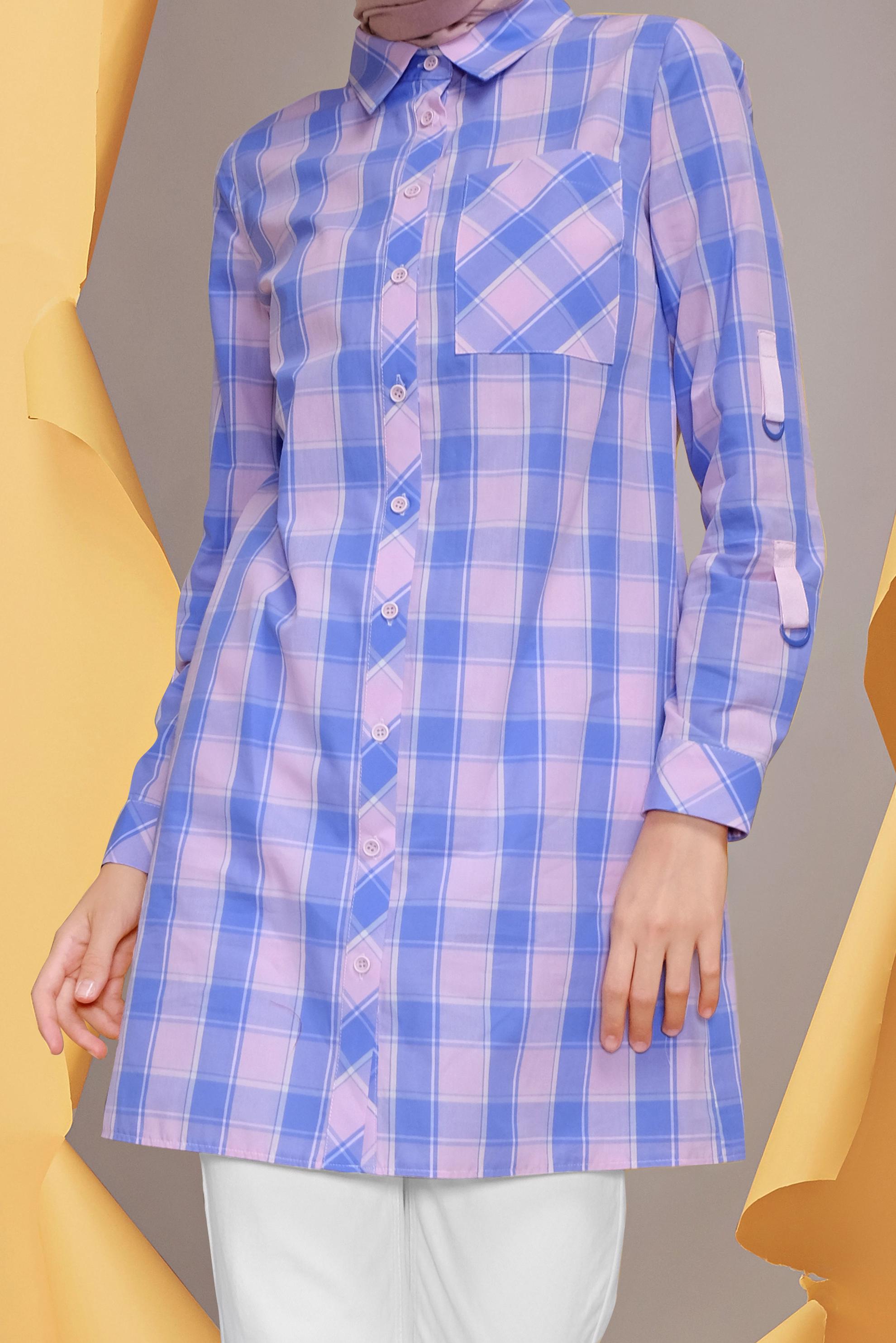 Tesettür giyim PEMBE CEPLİ KARELİ TUNİK 41687