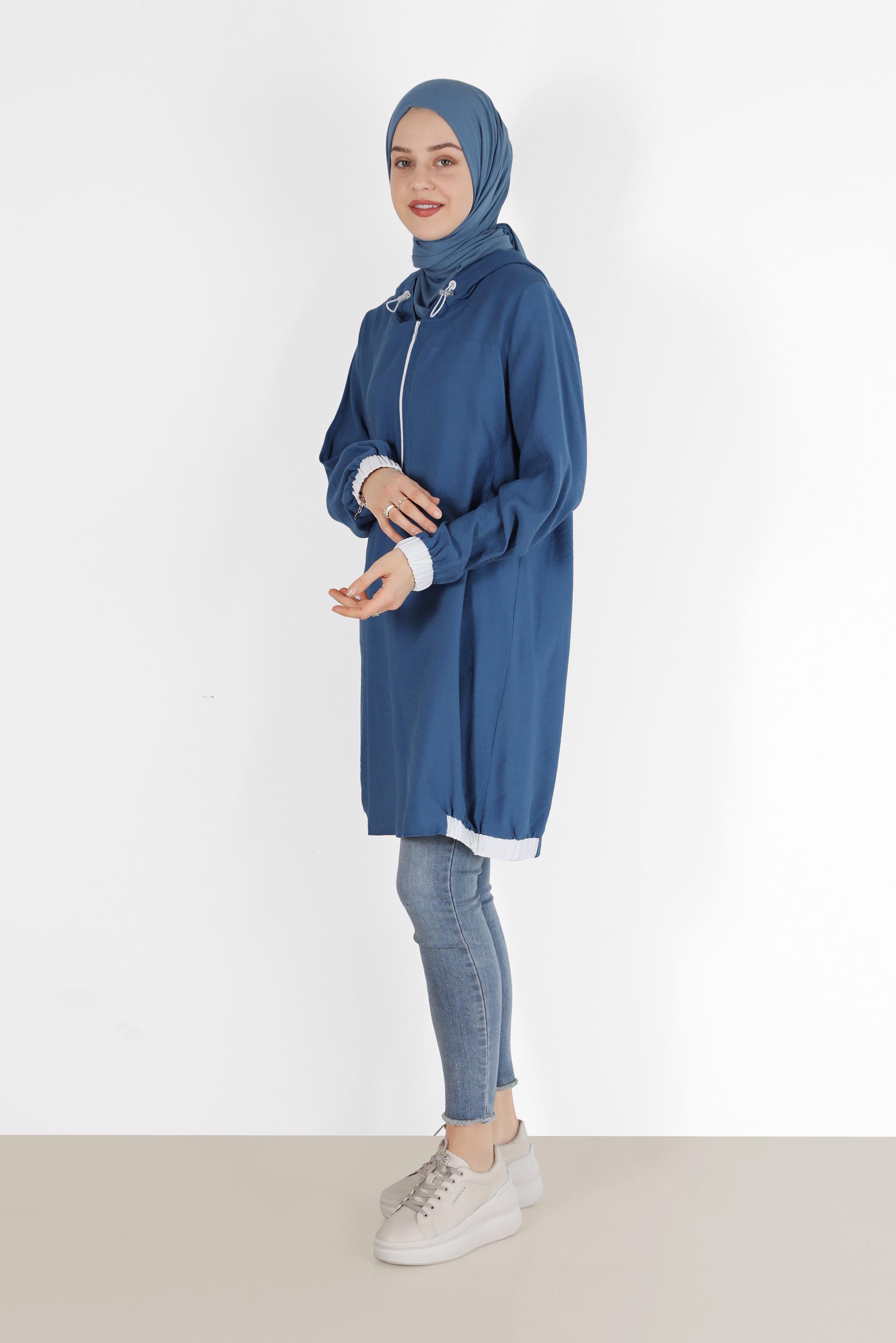 Tesettür giyim LACİVERT FERMUAR DETAYLI KAPÜŞONLU TUNİK 41688 