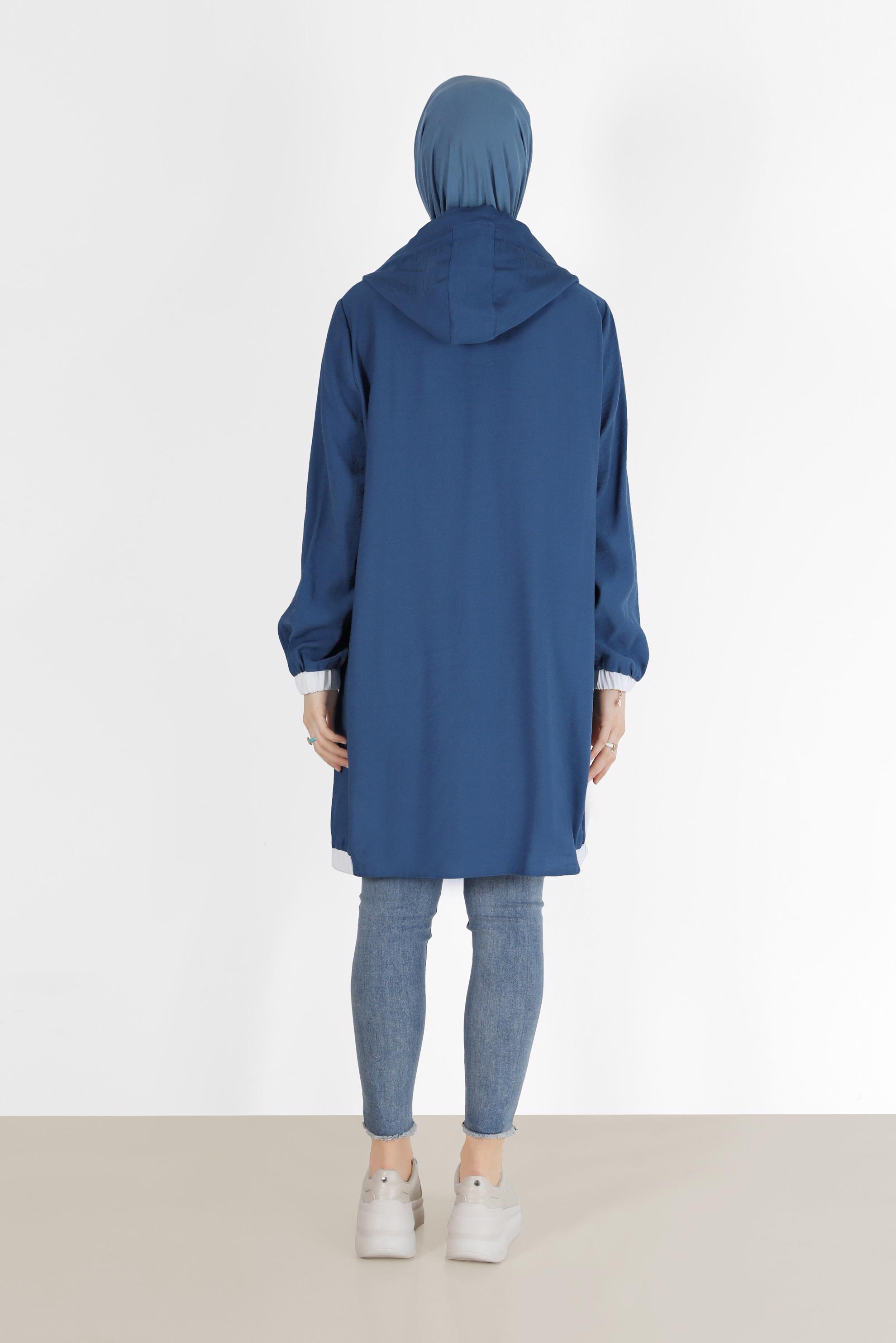 Tesettür giyim LACİVERT FERMUAR DETAYLI KAPÜŞONLU TUNİK 41688 
