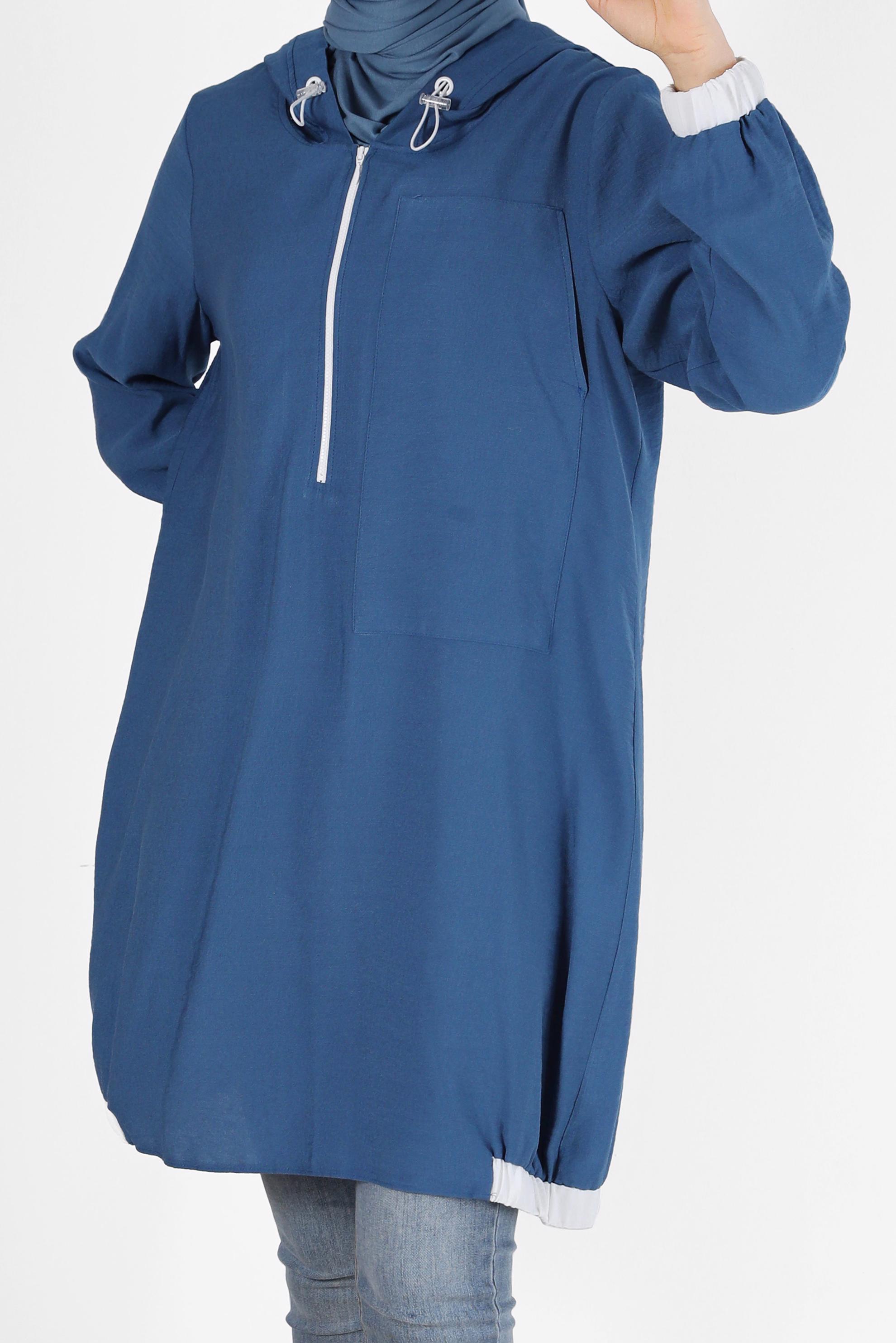 Tesettür giyim LACİVERT FERMUAR DETAYLI KAPÜŞONLU TUNİK 41688 