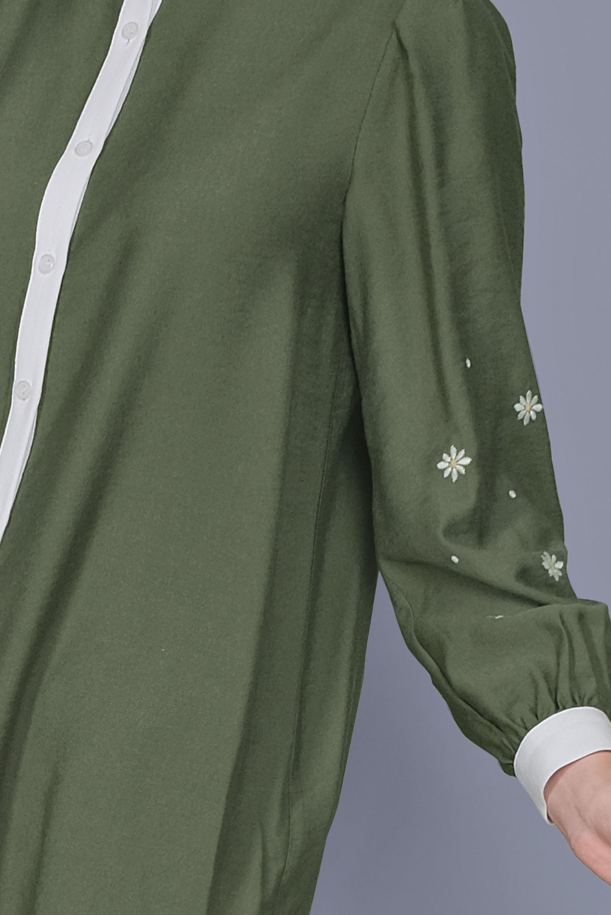 Tesettür giyim HAKİ PAPATYA NAKIŞLI TUNİK 41689 