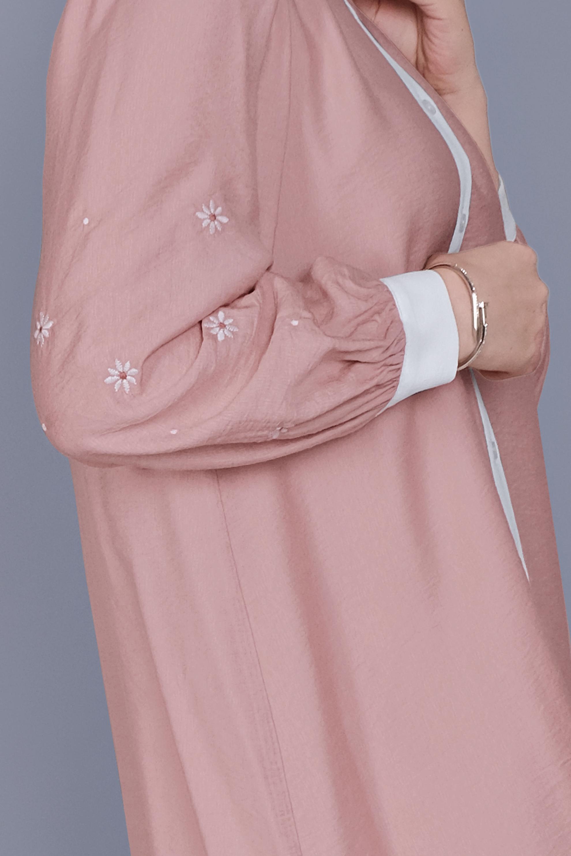 Tesettür giyim PUDRA PAPATYA NAKIŞLI TUNİK 41689 