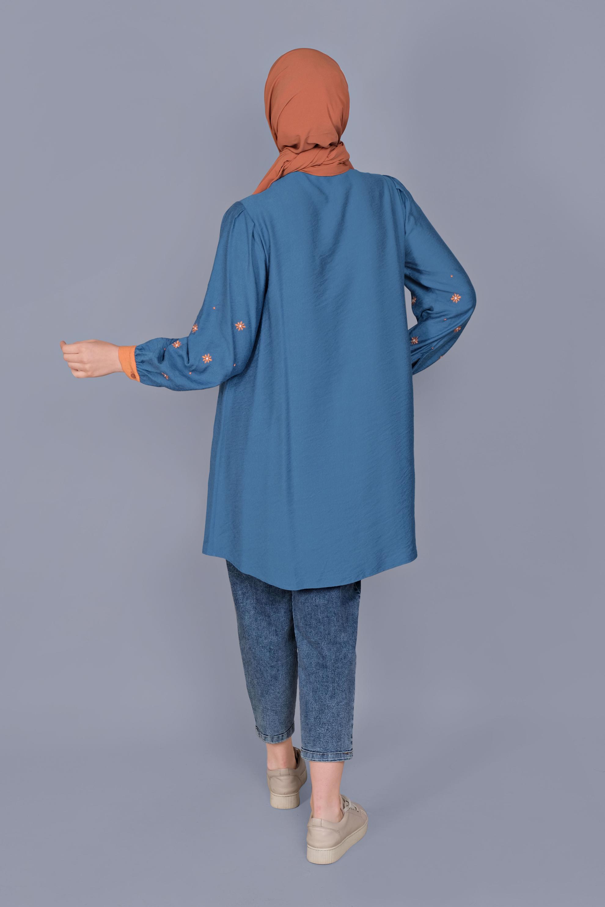 Tesettür giyim LACİVERT PAPATYA NAKIŞLI TUNİK 41689 