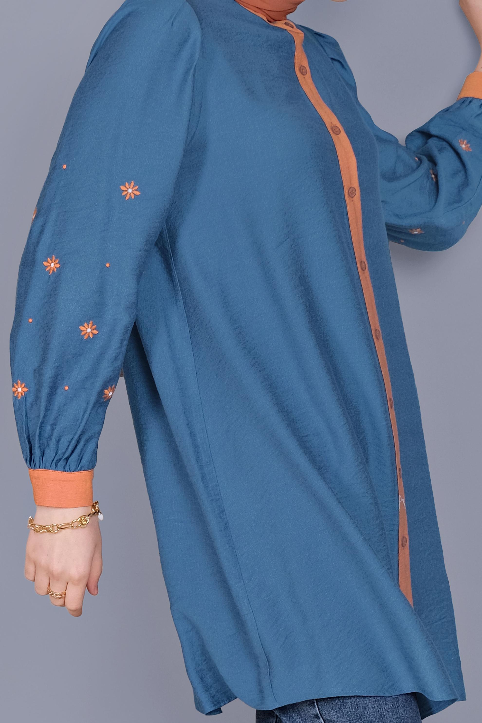 Tesettür giyim LACİVERT PAPATYA NAKIŞLI TUNİK 41689 