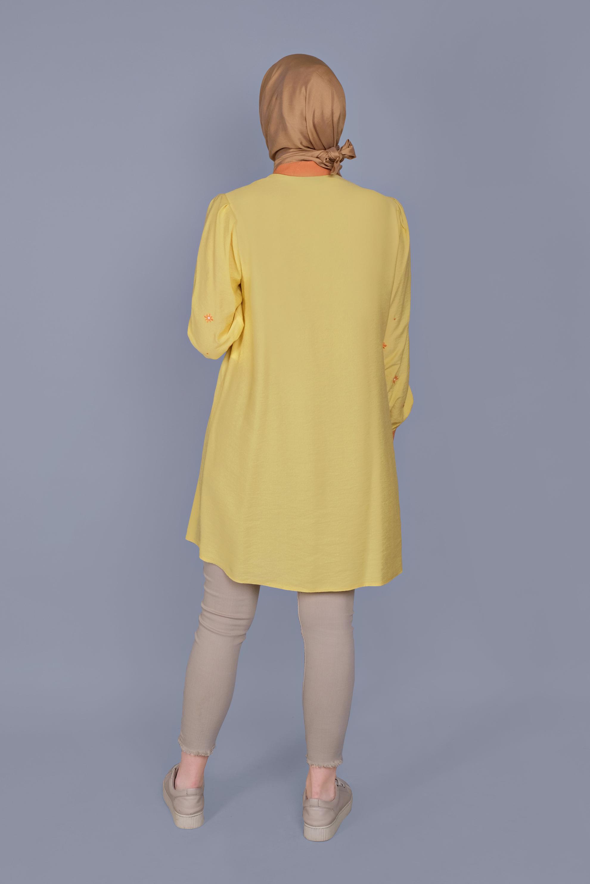 Tesettür giyim SARI PAPATYA NAKIŞLI TUNİK 41689 
