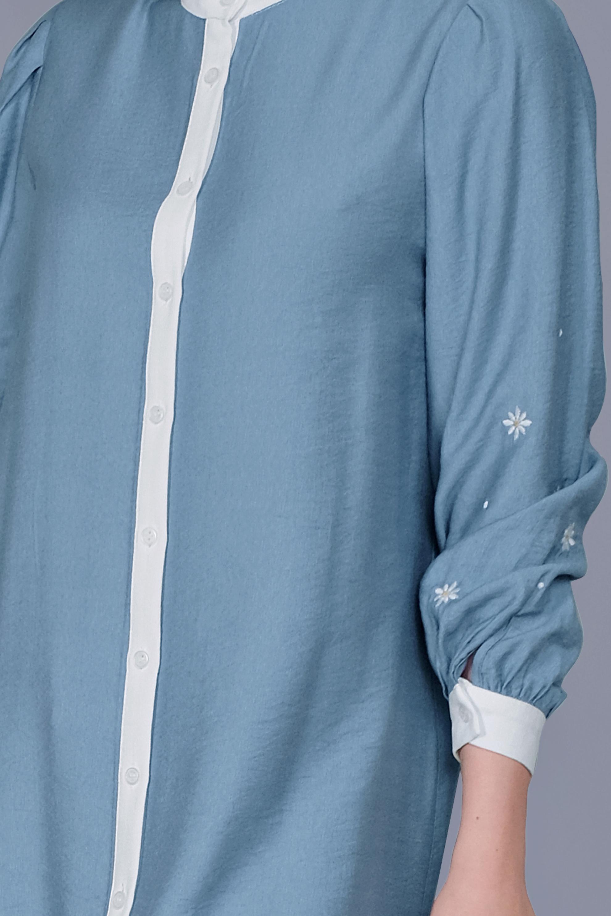 Tesettür giyim MAVİ PAPATYA NAKIŞLI TUNİK 41689 