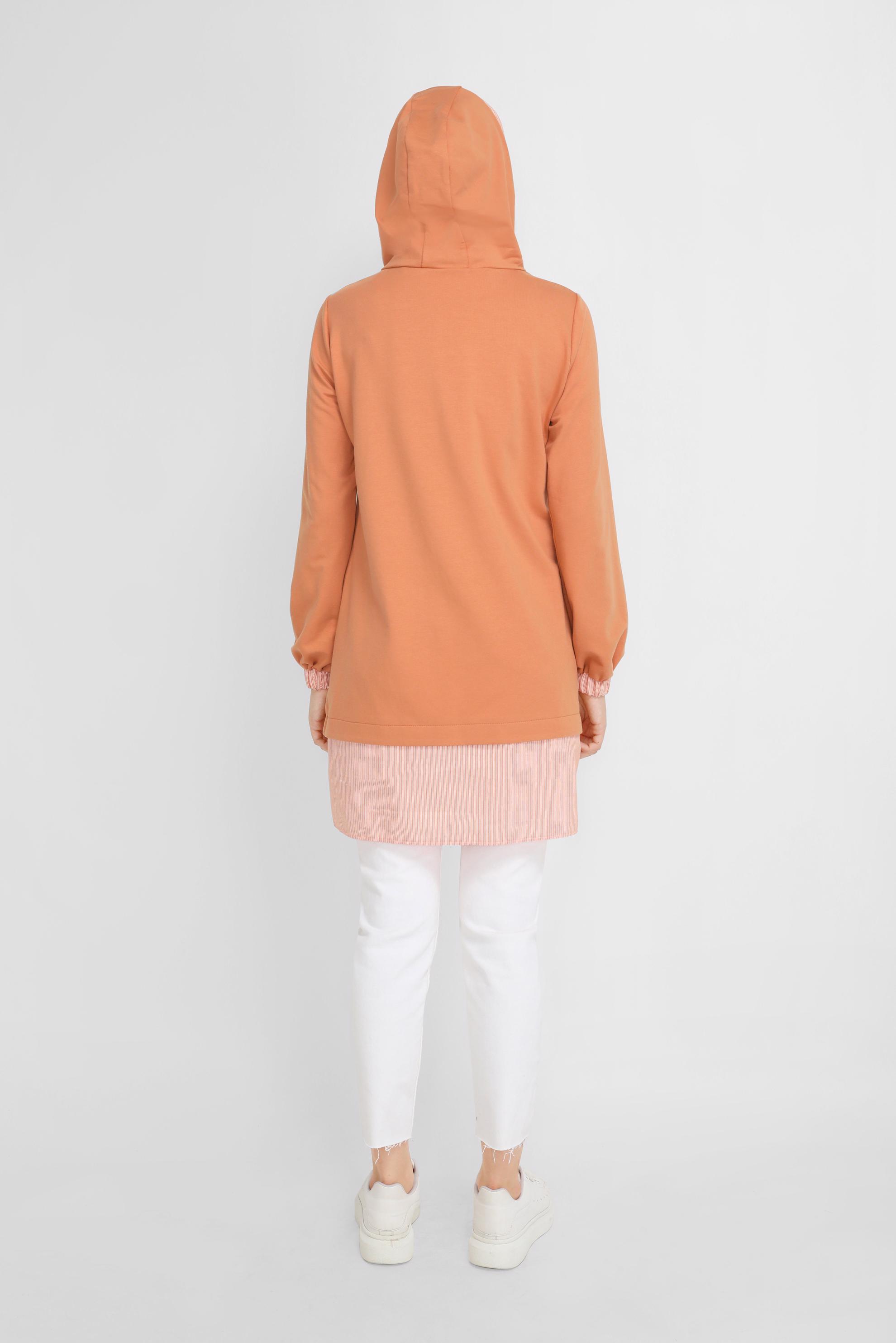 Tesettür giyim TURUNCU NAKIŞLI MANŞETLERİ LASTİKLİ TUNİK 41691